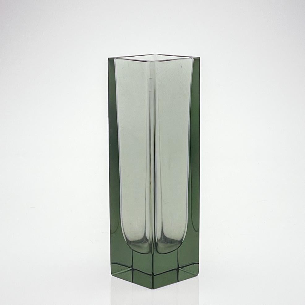 Hand-Crafted Scandinavian Modern Kaj Franck Grey-Green square Glass Vase Handblown 1965