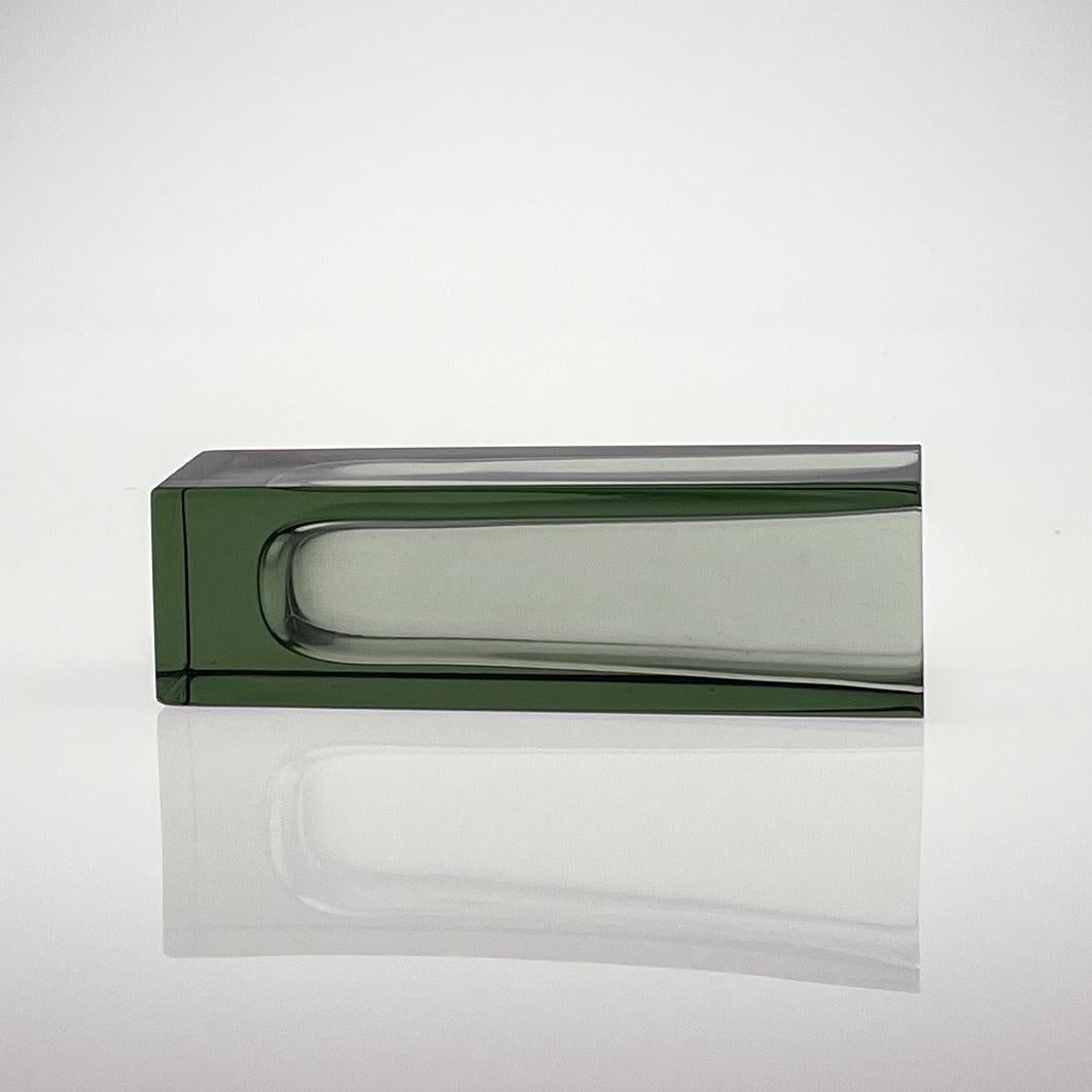 Scandinavian Modern Kaj Franck Grey-Green square Glass Vase Handblown 1965 2