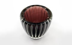 Kaj Franck Kaisla Art Glass Bowl, Burgundy / Clear, Signed on Underside