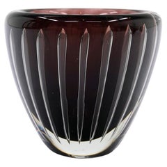 Vintage Kaj Franck Kaisla Art Glass Bowl, Burgundy / Clear, Signed on Underside