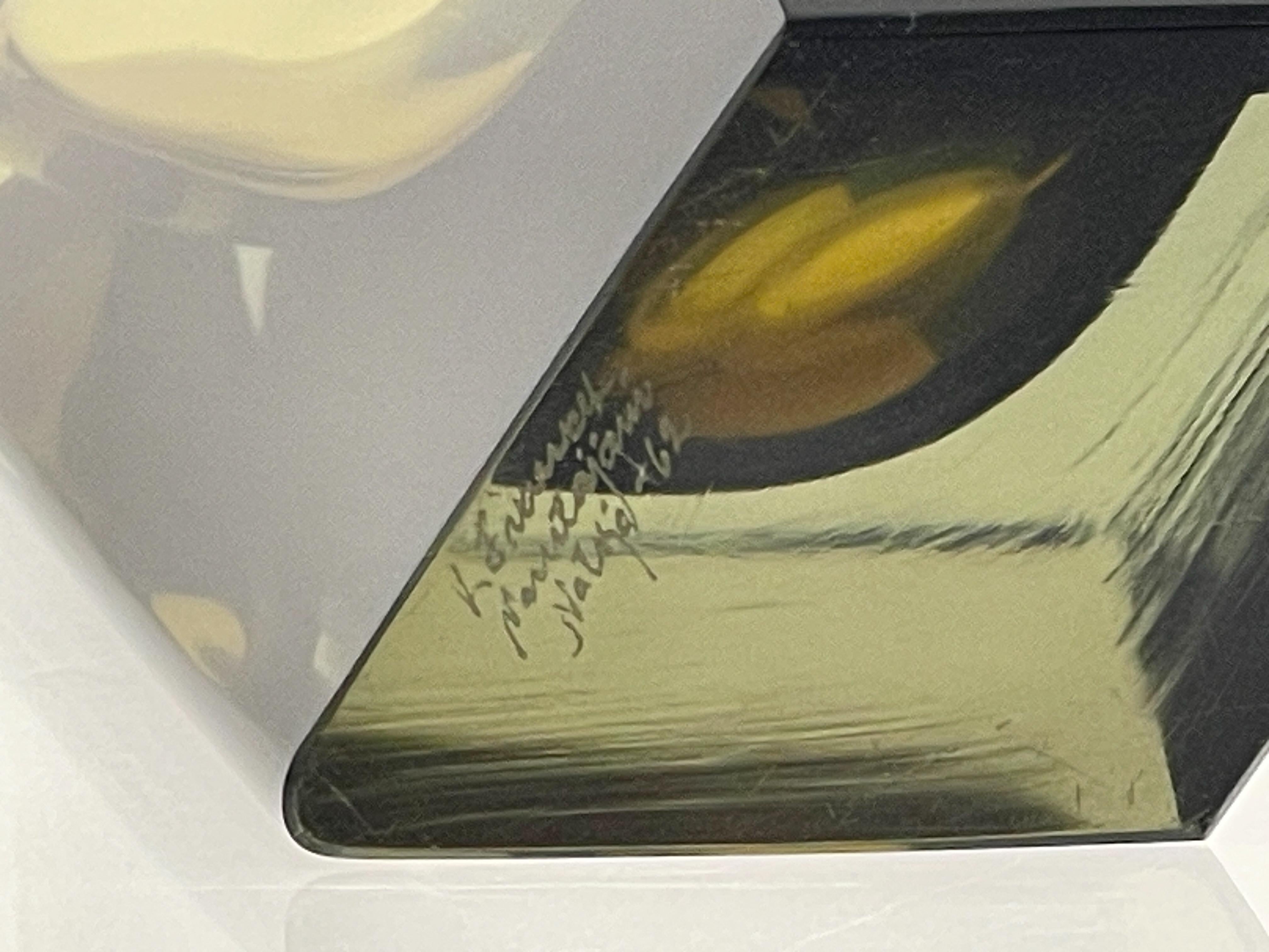 Mid Century Kaj Franck Largest Size Glass Art Vase Prisma Yellow Blue Handblown 7