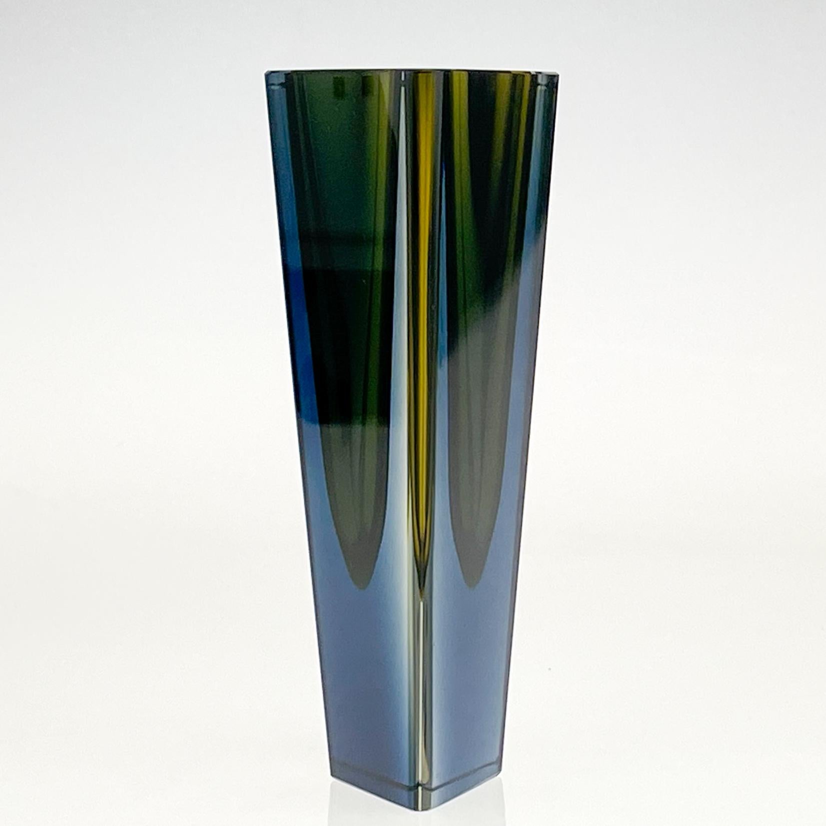 Scandinavian Modern Mid Century Kaj Franck Largest Size Glass Art Vase Prisma Yellow Blue Handblown
