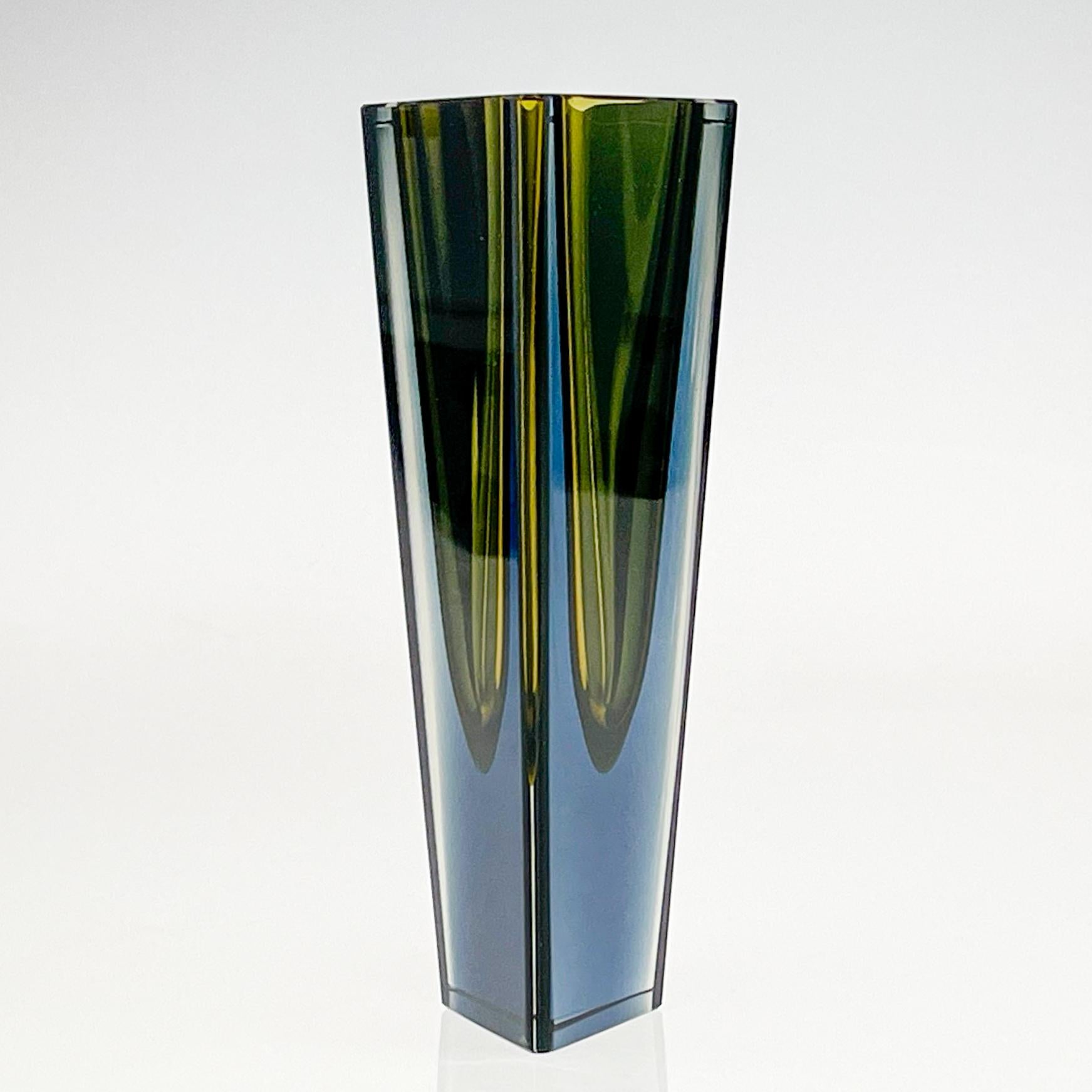 Mid-20th Century Mid Century Kaj Franck Largest Size Glass Art Vase Prisma Yellow Blue Handblown