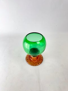 Kaj Franck “Pokaali” Art Glass Goblet, Green & Multicolored Base, Finland, 1970s