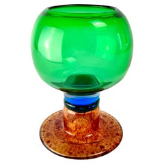 Kaj Franck “Pokaali” Art Glass Goblet, Green & Multicolored Base, Finland, 1970s