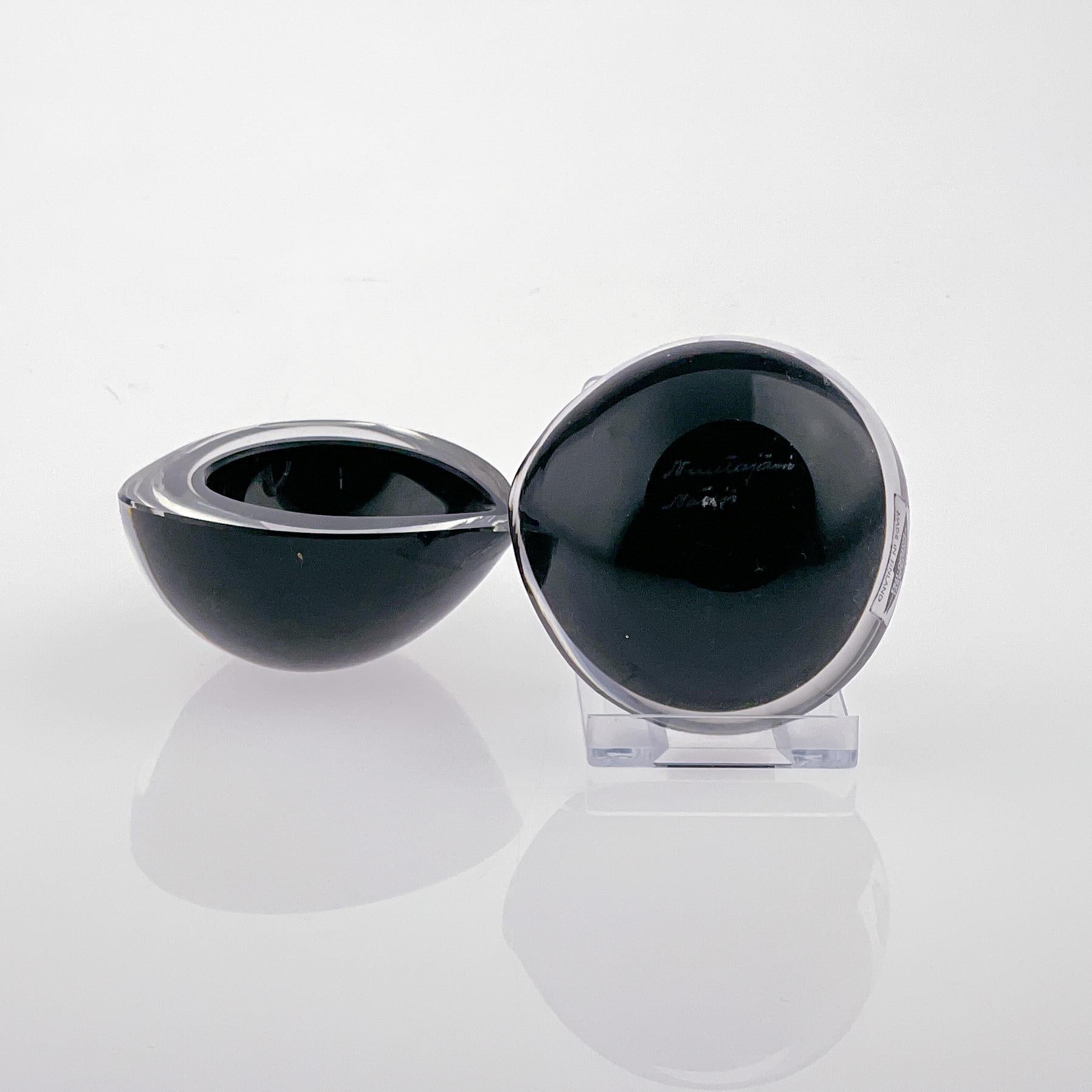 Scandinavian Modern Kaj Franck Two Glass Chestnut Art-Objects Black Handblown 5