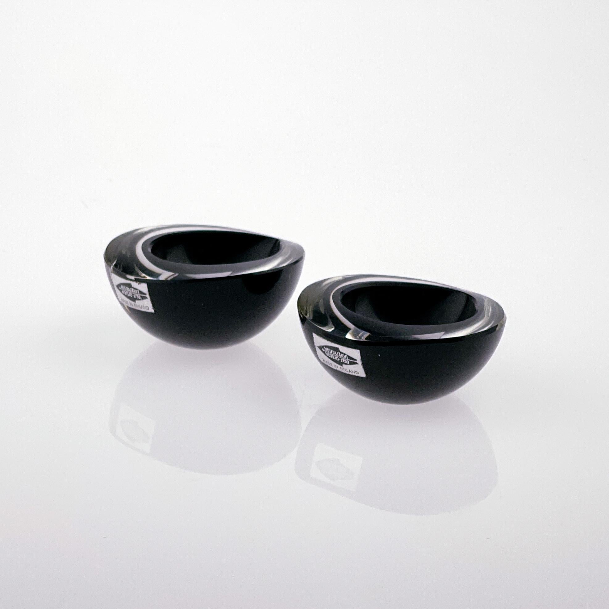 Scandinavian Modern Kaj Franck Two Glass Chestnut Art-Objects Black Handblown 1
