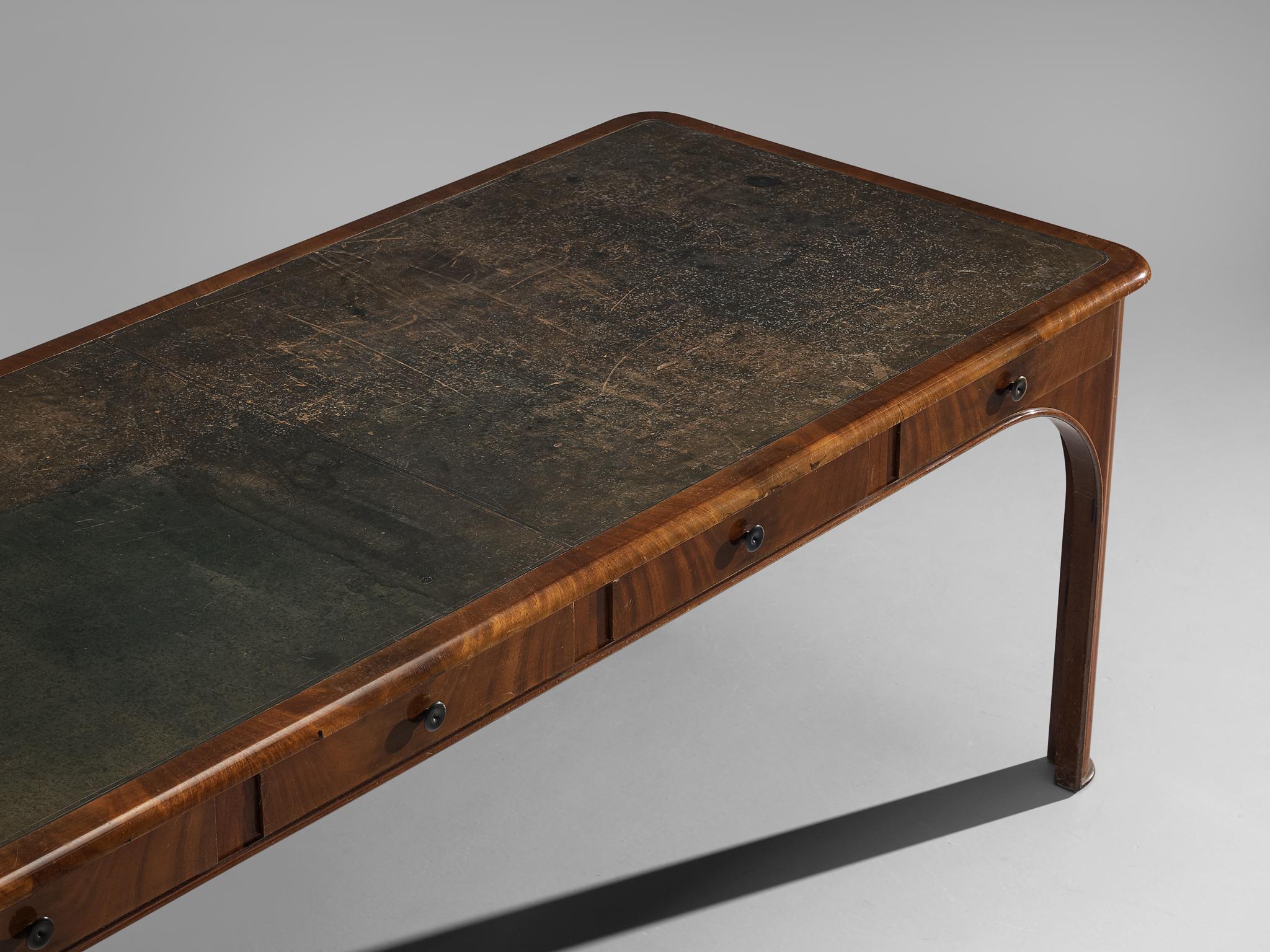 Kaj Gottlob Long Dining Table with Drawers in Caucasian Nutwood, 1920s 3