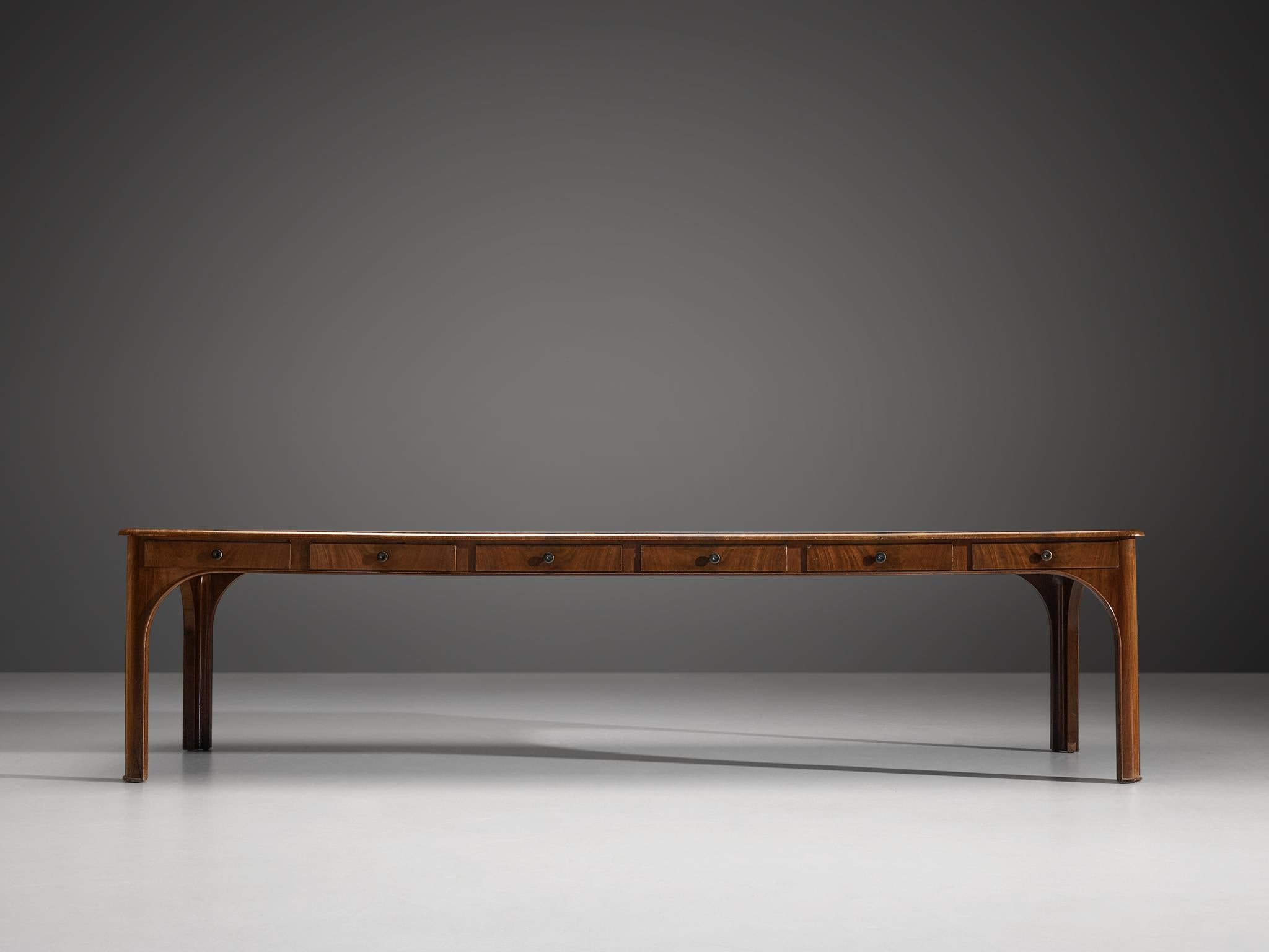 Kaj Gottlob Long Dining Table with Drawers in Caucasian Nutwood, 1920s 5