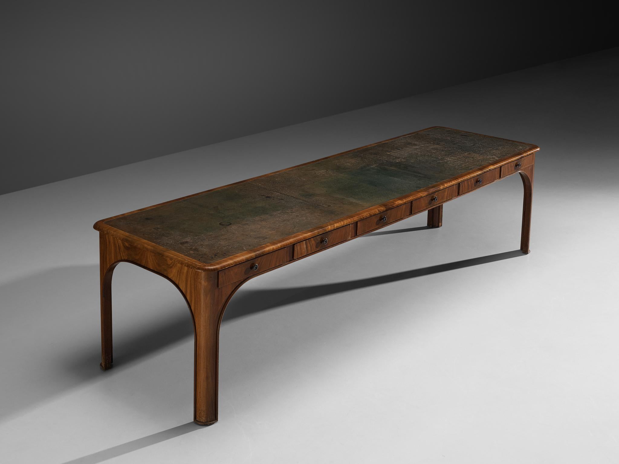 Early 20th Century Kaj Gottlob Long Dining Table with Drawers in Caucasian Nutwood, 1920s