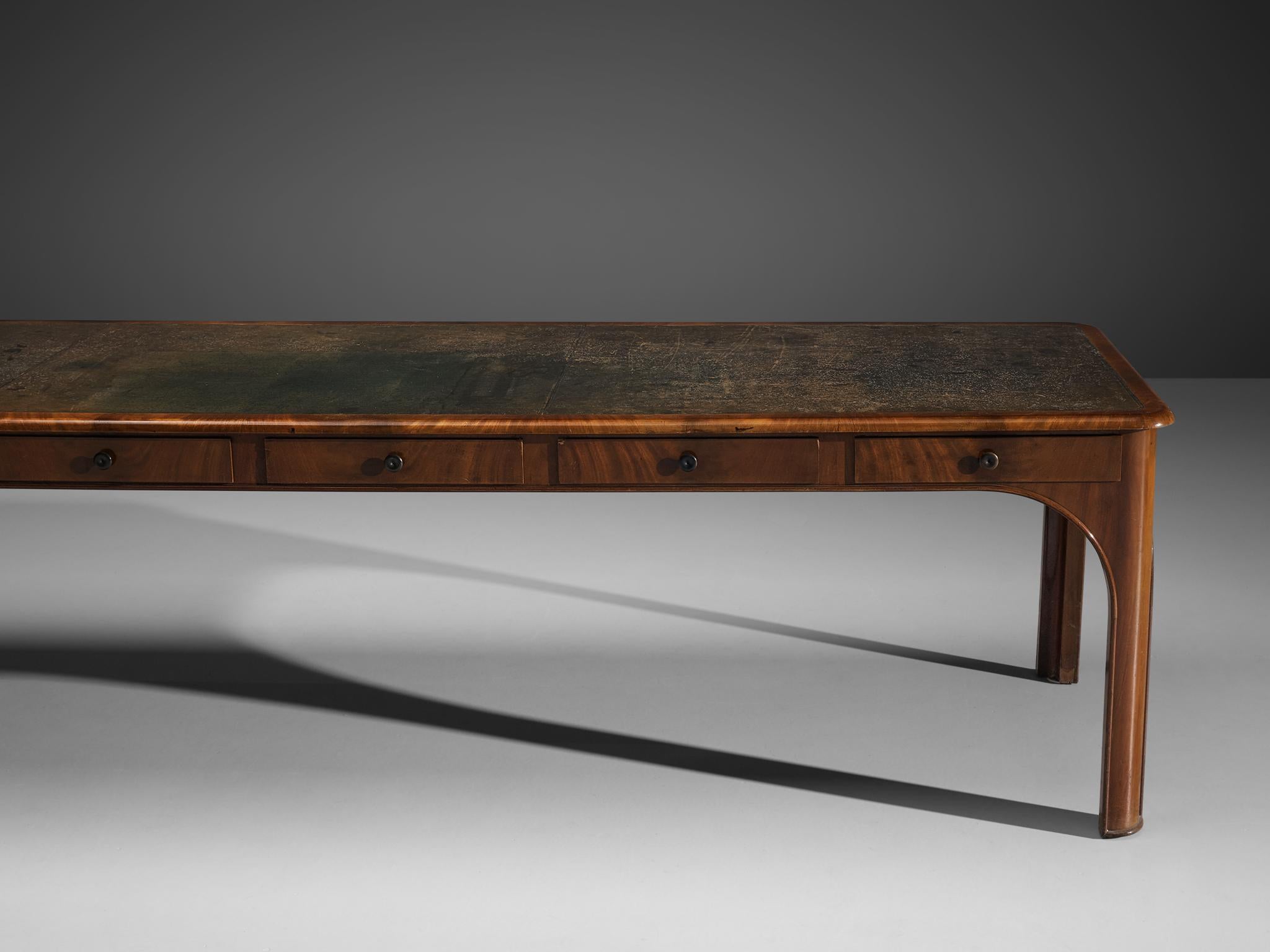 Kaj Gottlob Long Dining Table with Drawers in Caucasian Nutwood, 1920s 1