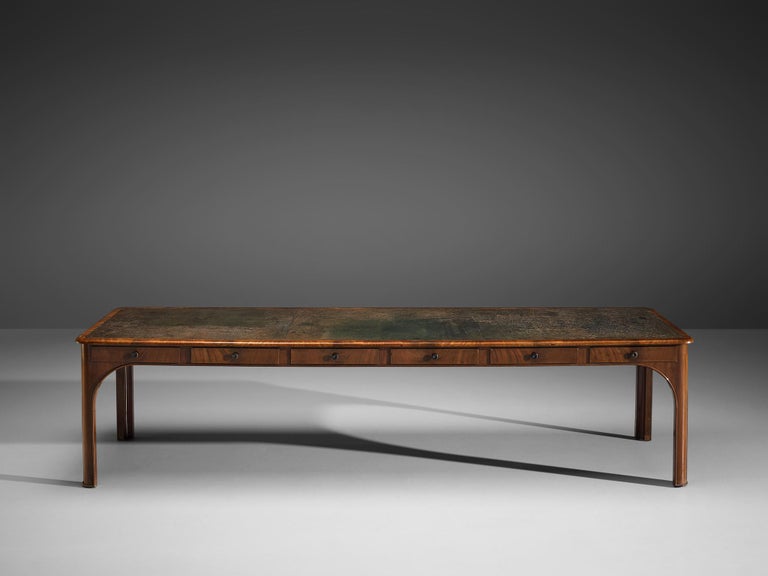 Kaj Gottlob Long Dining Table with Drawers in Caucasian Nutwood For