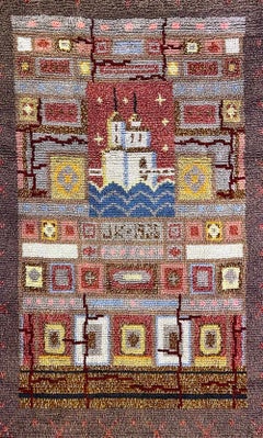 "Kajaani Castle", Important Art Deco Ryijy Rug w/ Coat of Arms by Pia Katerma
