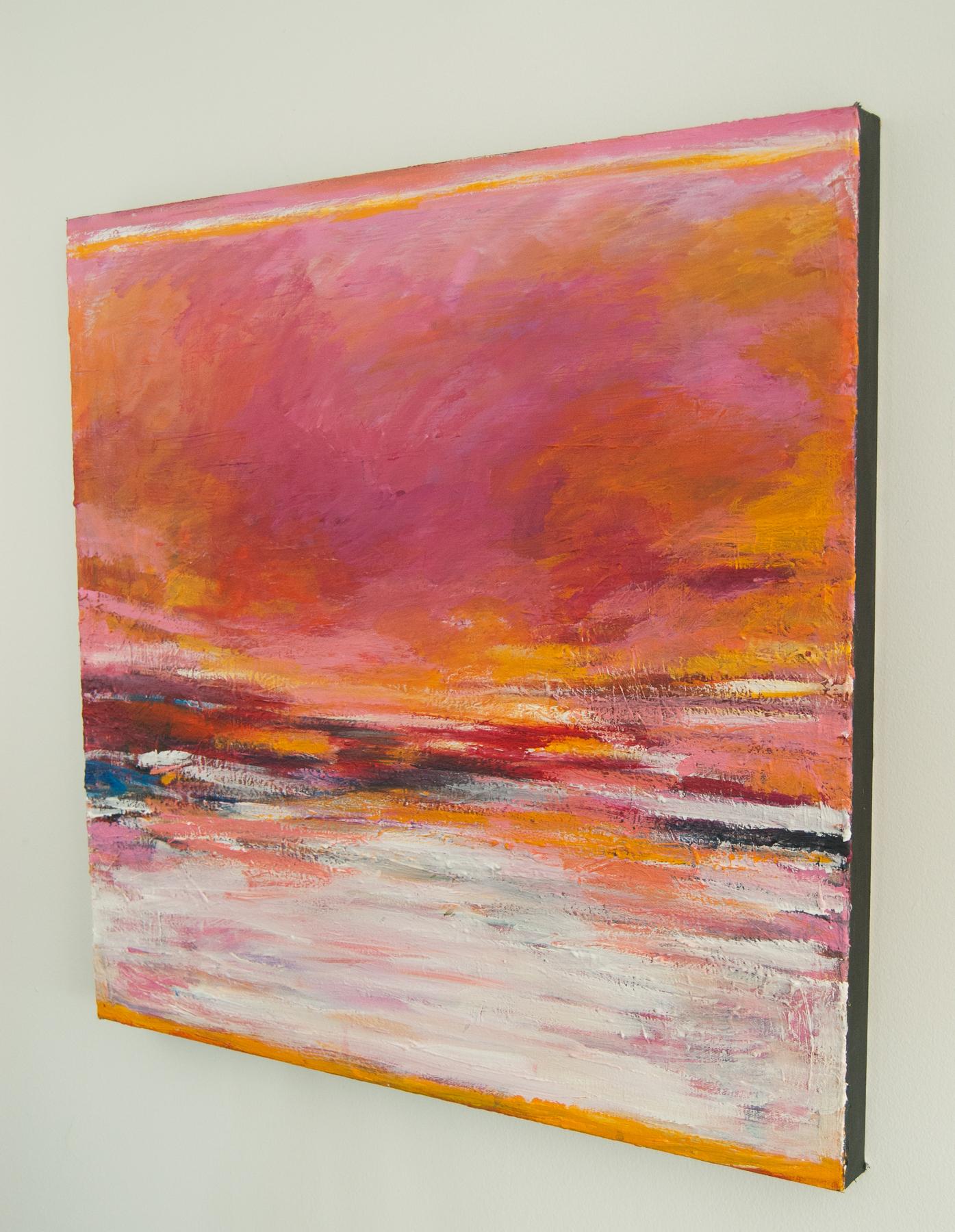 A Beautiful View, Abstract Painting - Pink Landscape Painting by Kajal Zaveri