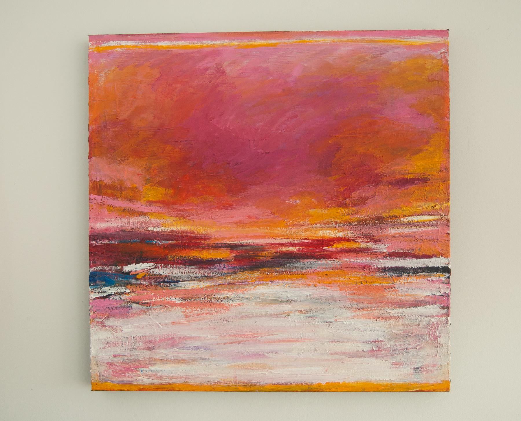 <p>Artist Comments<br>This abstract painting captures the striking beauty of a sunset over water. Fiery tones spill across the calm surface in reflection. Bold colors and textured brushstrokes convey the energy and emotion of natureâ€™s fleeting