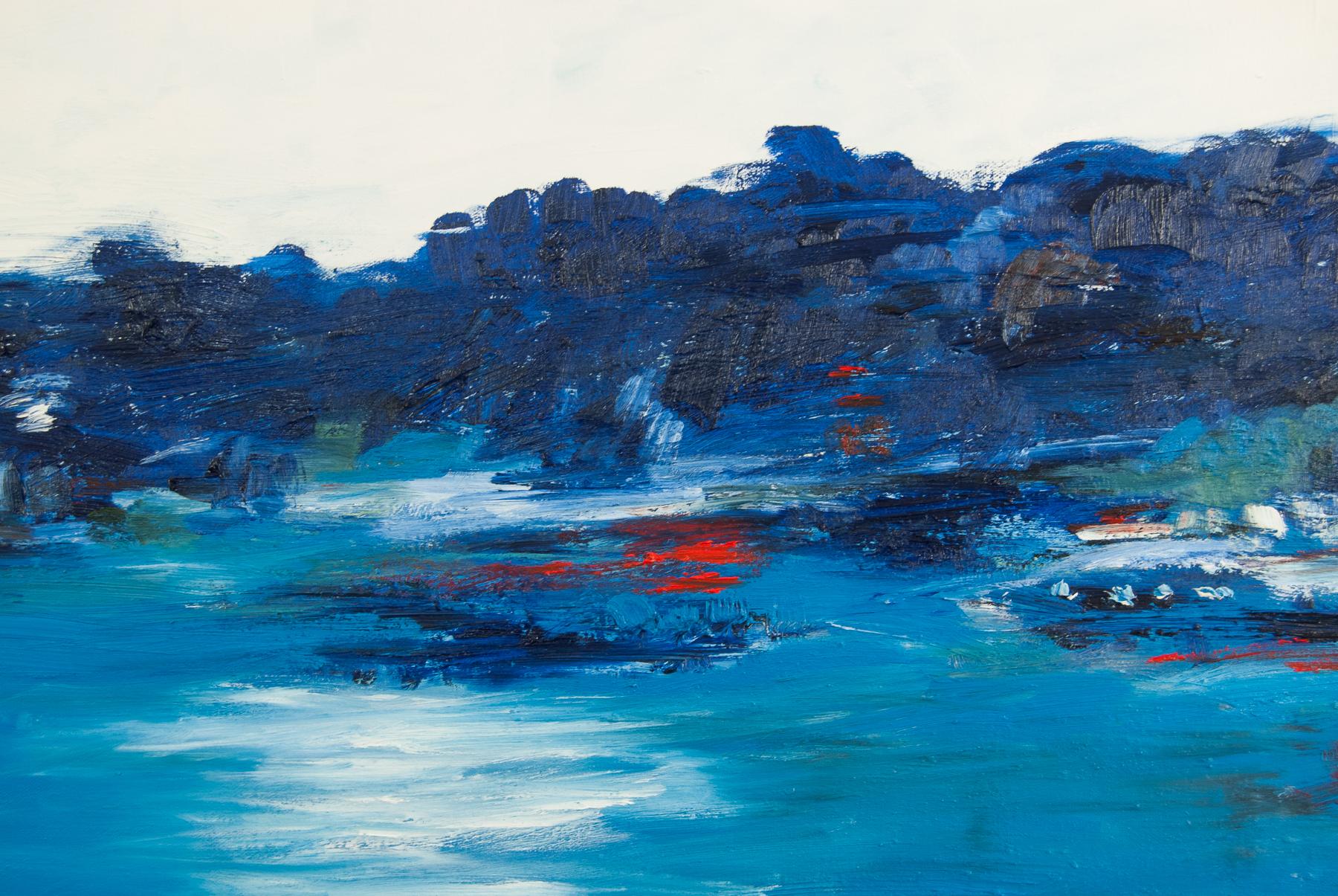 Expansive Views, Abstract Oil Painting - Blue Abstract Painting by Kajal Zaveri