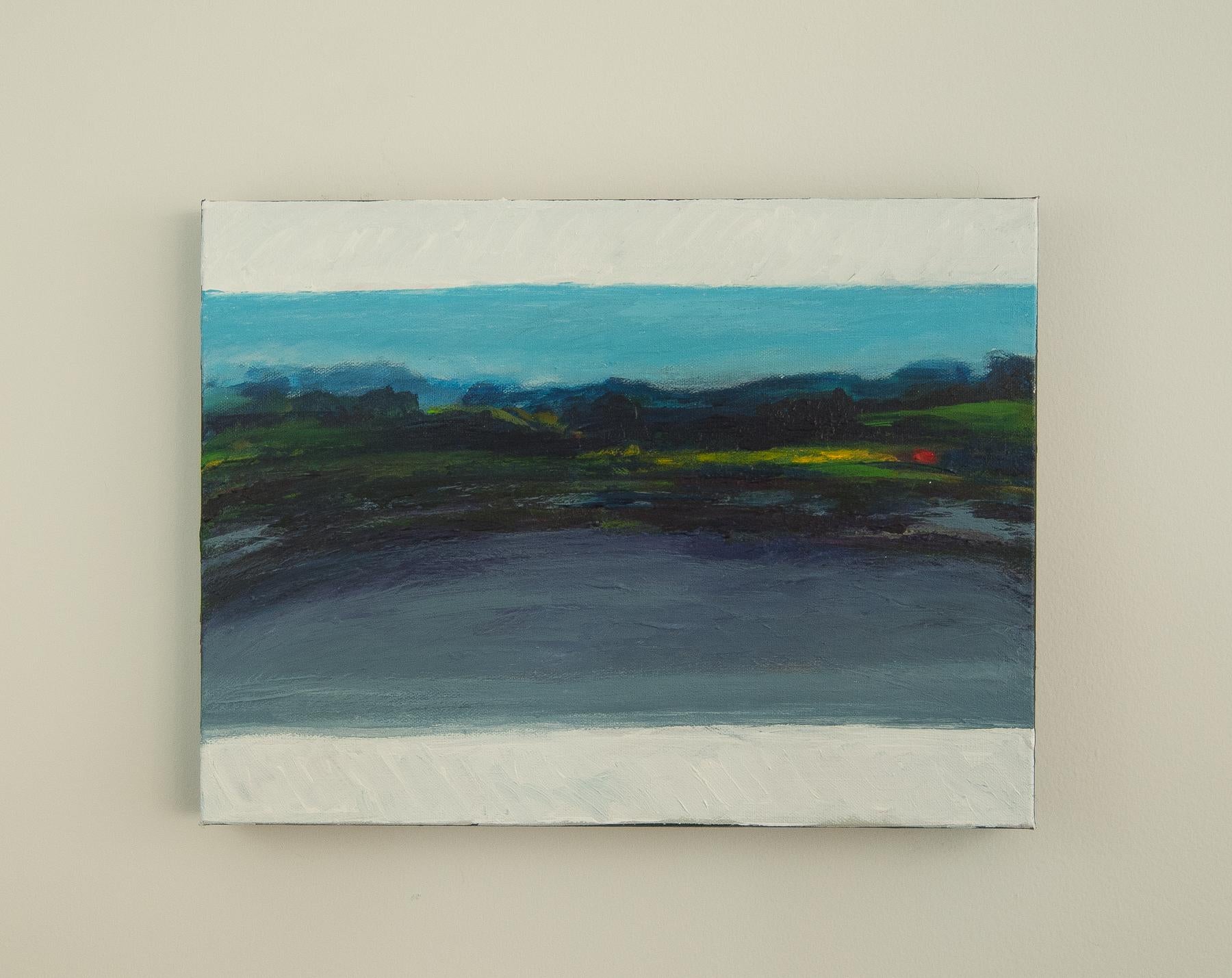 <p>Artist Comments<br>Artist Kajal Zaveri presents a contemporary, abstracted impression of open fields meeting a distant sky. Layered bands of deep greens, cool shadows, and soft blues stretch across the horizon, evoking the feeling of land