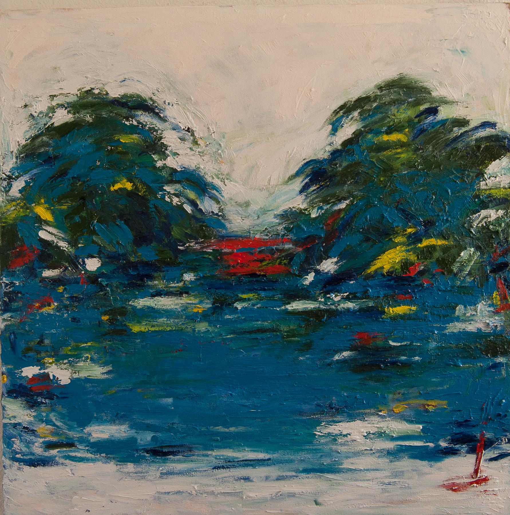 Kajal Zaveri Abstract Painting - Lakefront, Abstract Oil Painting