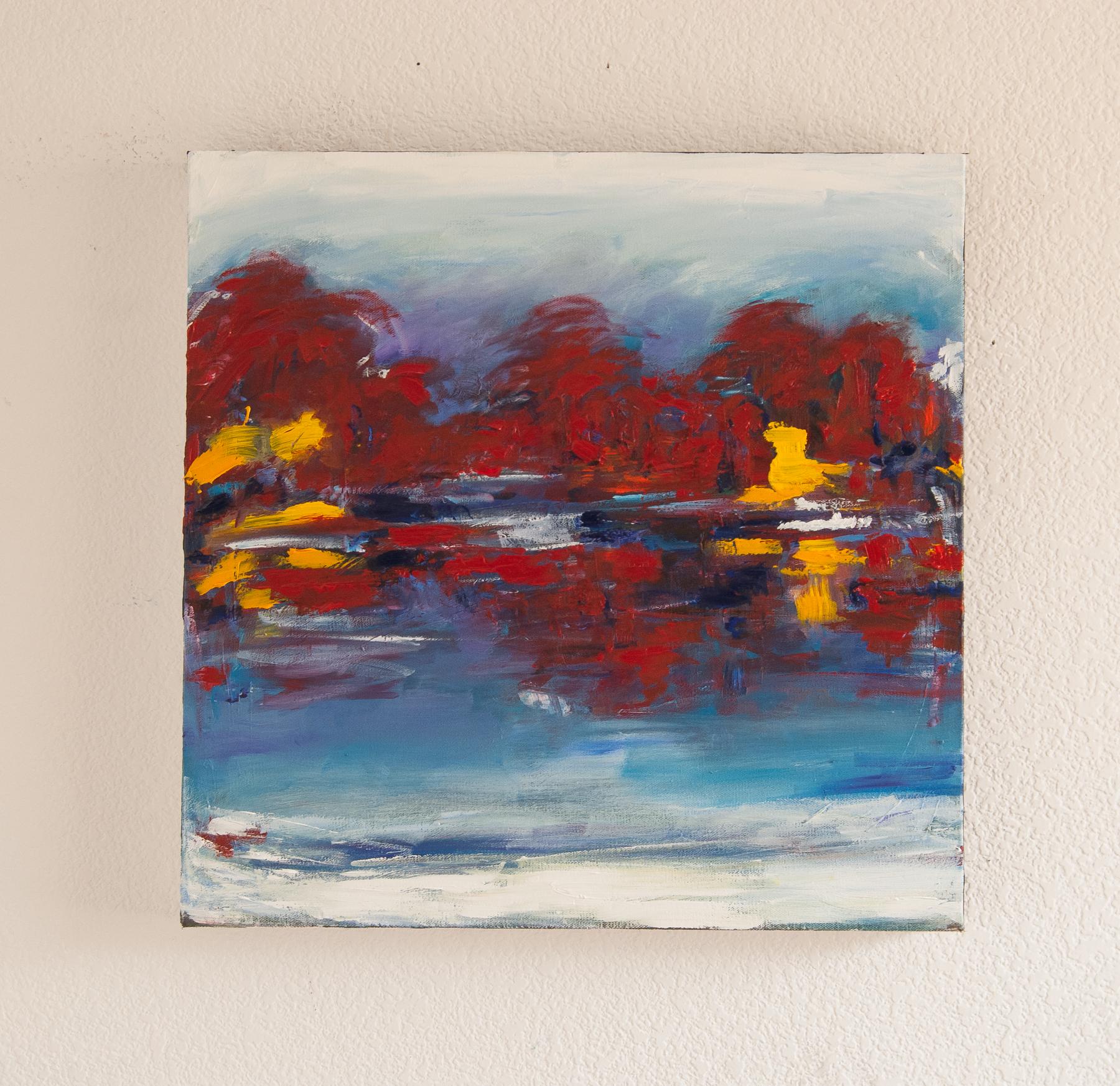 <p>Artist Comments<br>Seasonal abstractions unfold in artist Kajal Zaveri's imaginative abstract piece. A quiet and clear lake flows along the abundant autumnal foliage on a chilly day. Kajal models her painting after the exhilarating sights of an