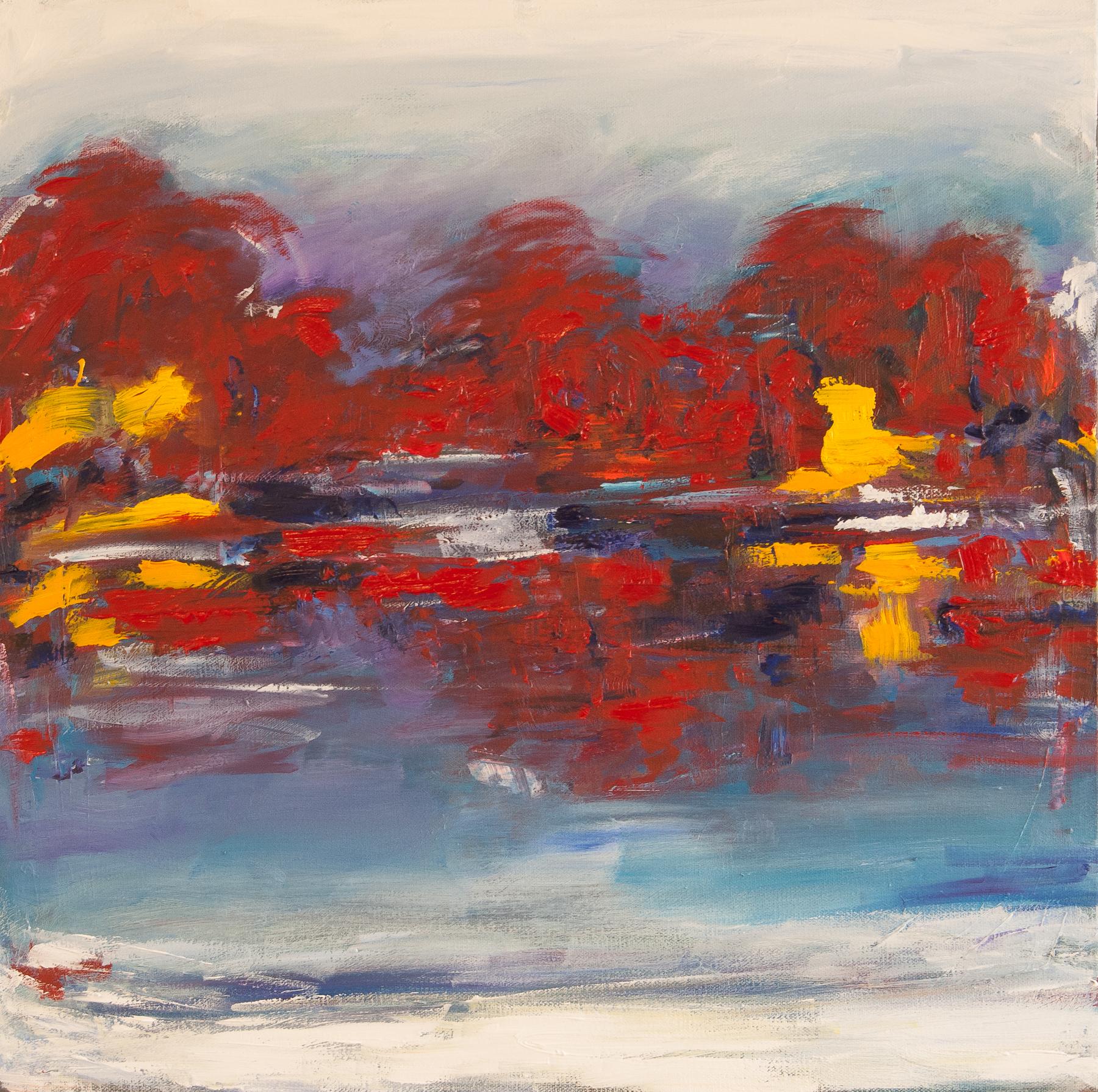Kajal Zaveri Abstract Painting - Morning Reflection, Abstract Oil Painting