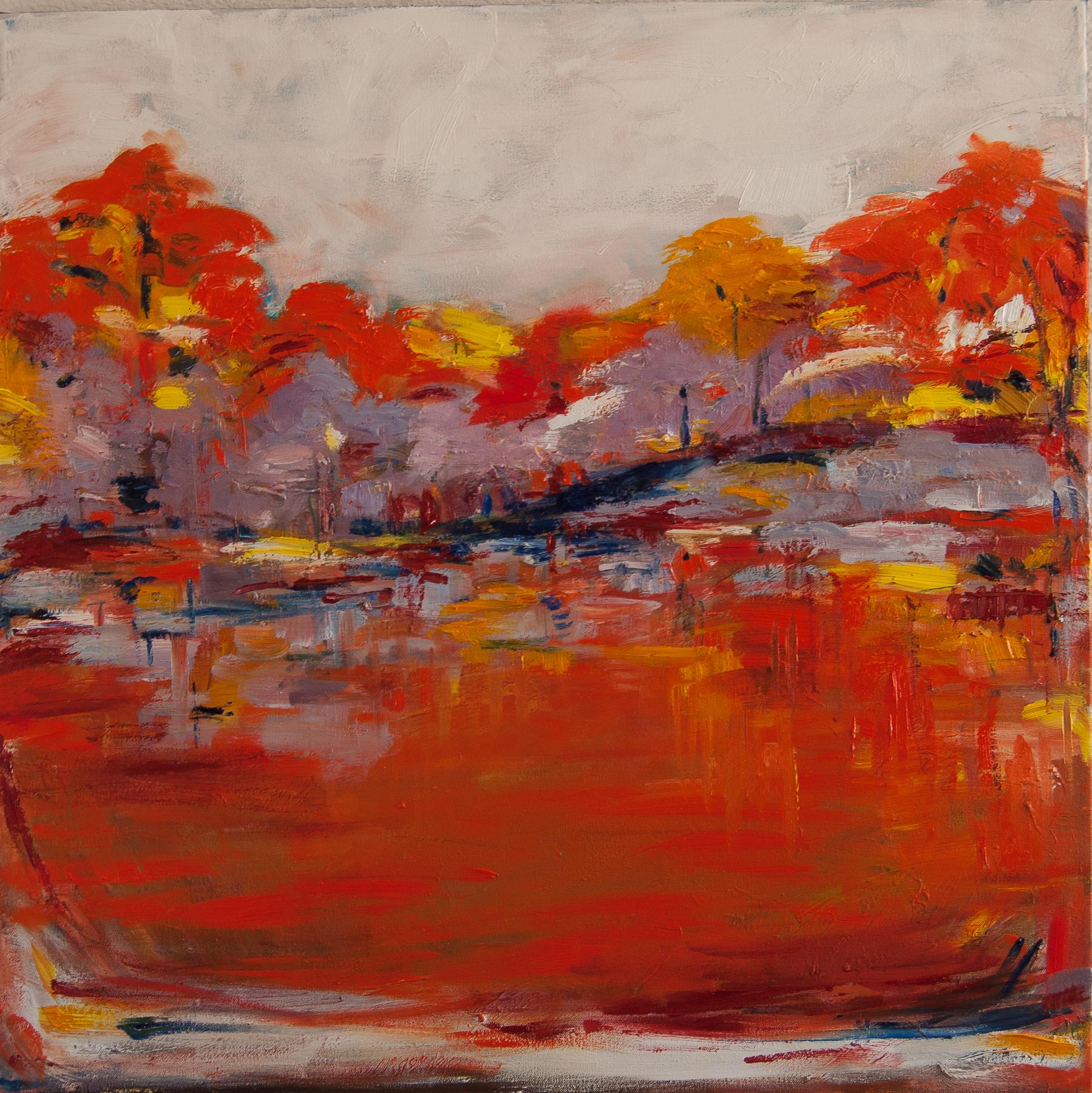 Kajal Zaveri Abstract Painting - Orange Glow, Abstract Oil Painting