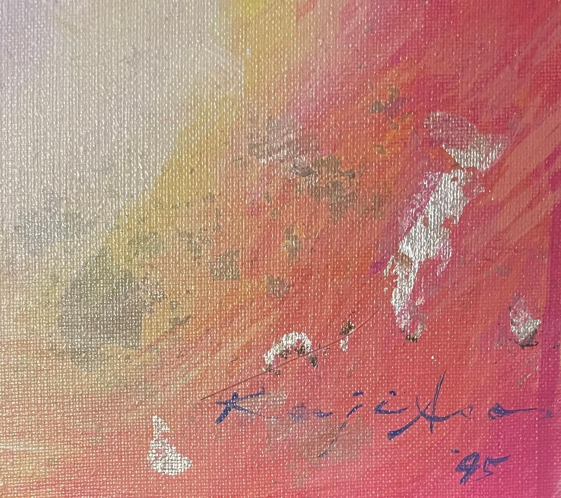 Kaji Aso
Acrylic on canvas, 
Butterfly travels through the light. 
Image size 17 x 13.5 in framed size 19.5 x 16
Italian Gallery label verso

Kaji Aso (1936-2006) Japanese American artist. is a well established and respected artist in Japan and the