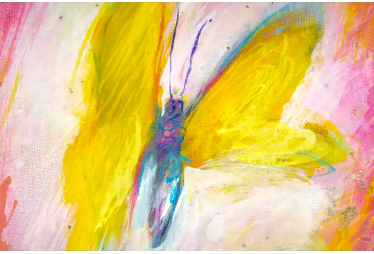 Japanese American Haiku Master Kaji Aso Fauvist Silver Leaf Butterfly Painting 3