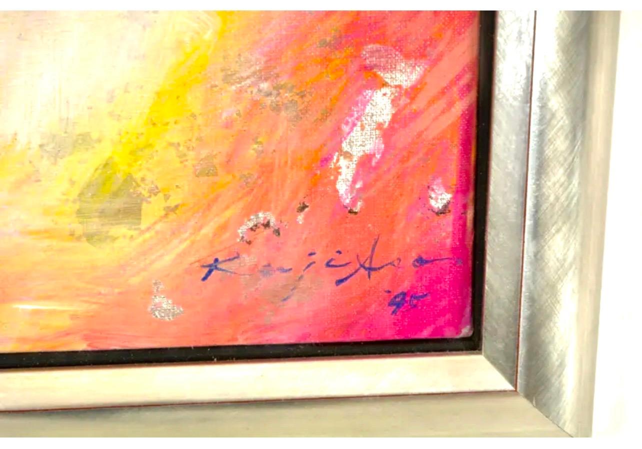 Japanese American Haiku Master Kaji Aso Fauvist Silver Leaf Butterfly Painting 4