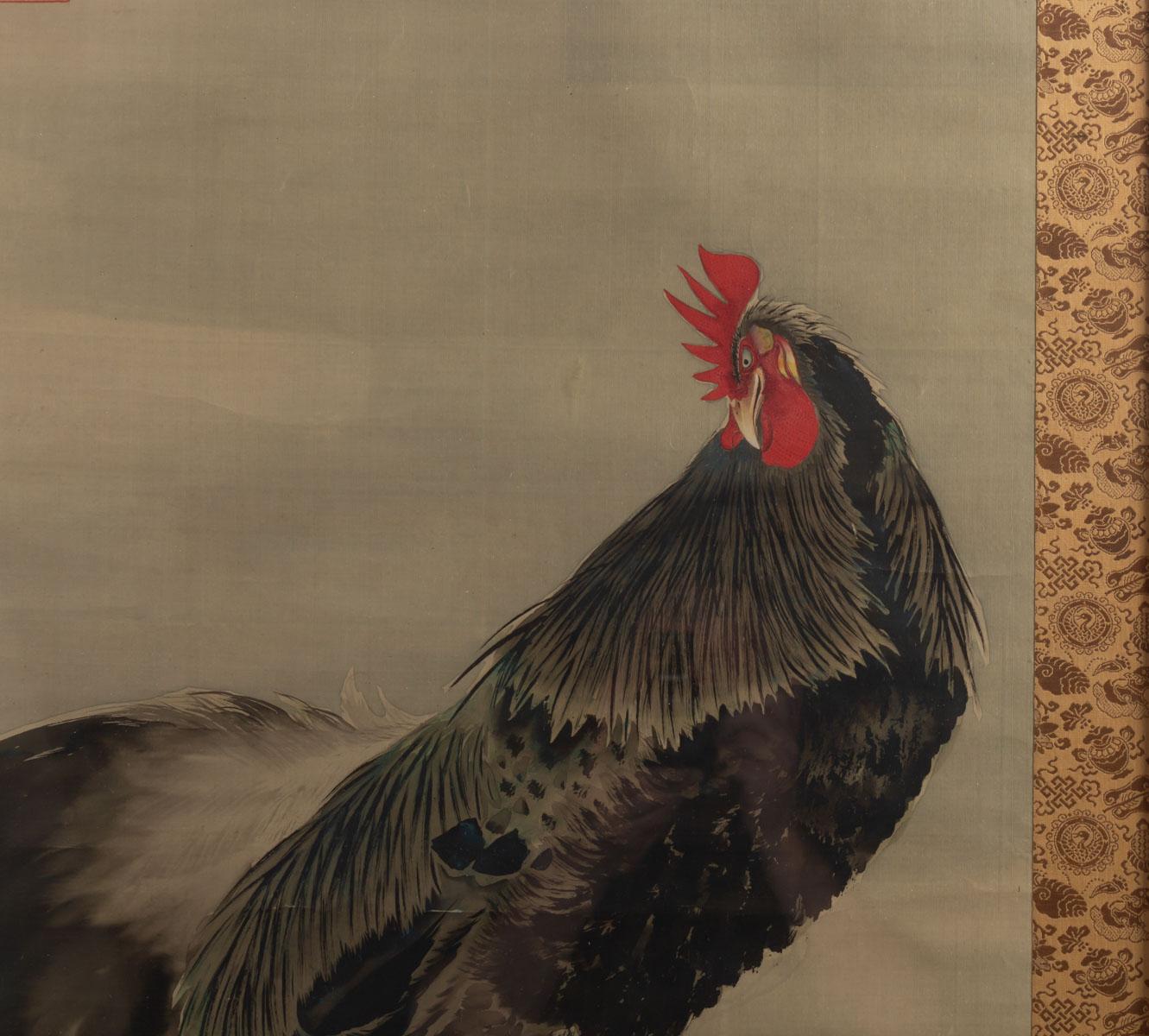 Cineserie Kakenano di un gallo dipinto di seta