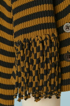 Cardigan en laine et cachemire rayé kaki et noir avec écharpe Sonia Rykiel