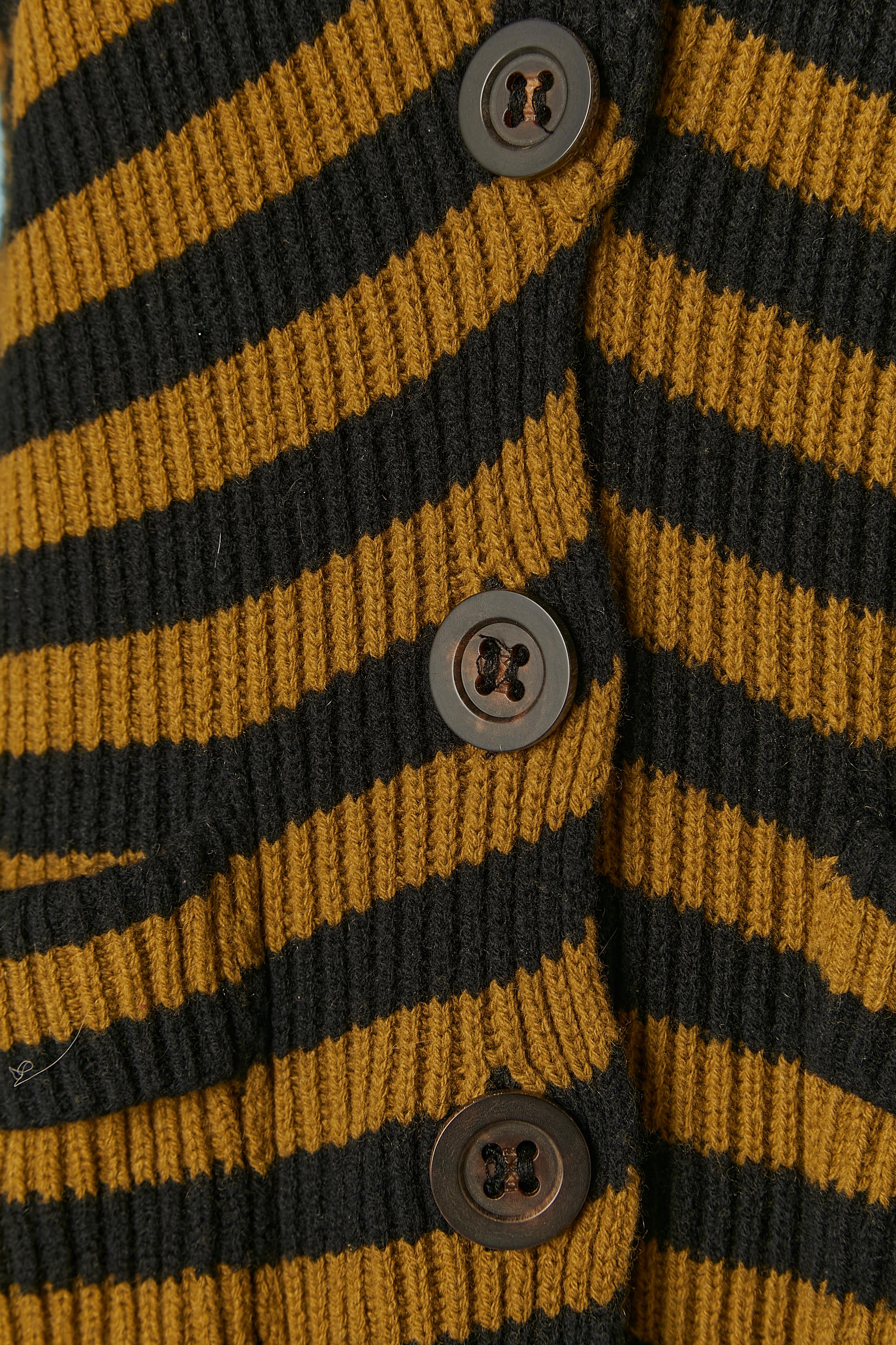 Kaki and black striped wool and cashmere cardigan with scarf Sonia Rykiel  For Sale 1