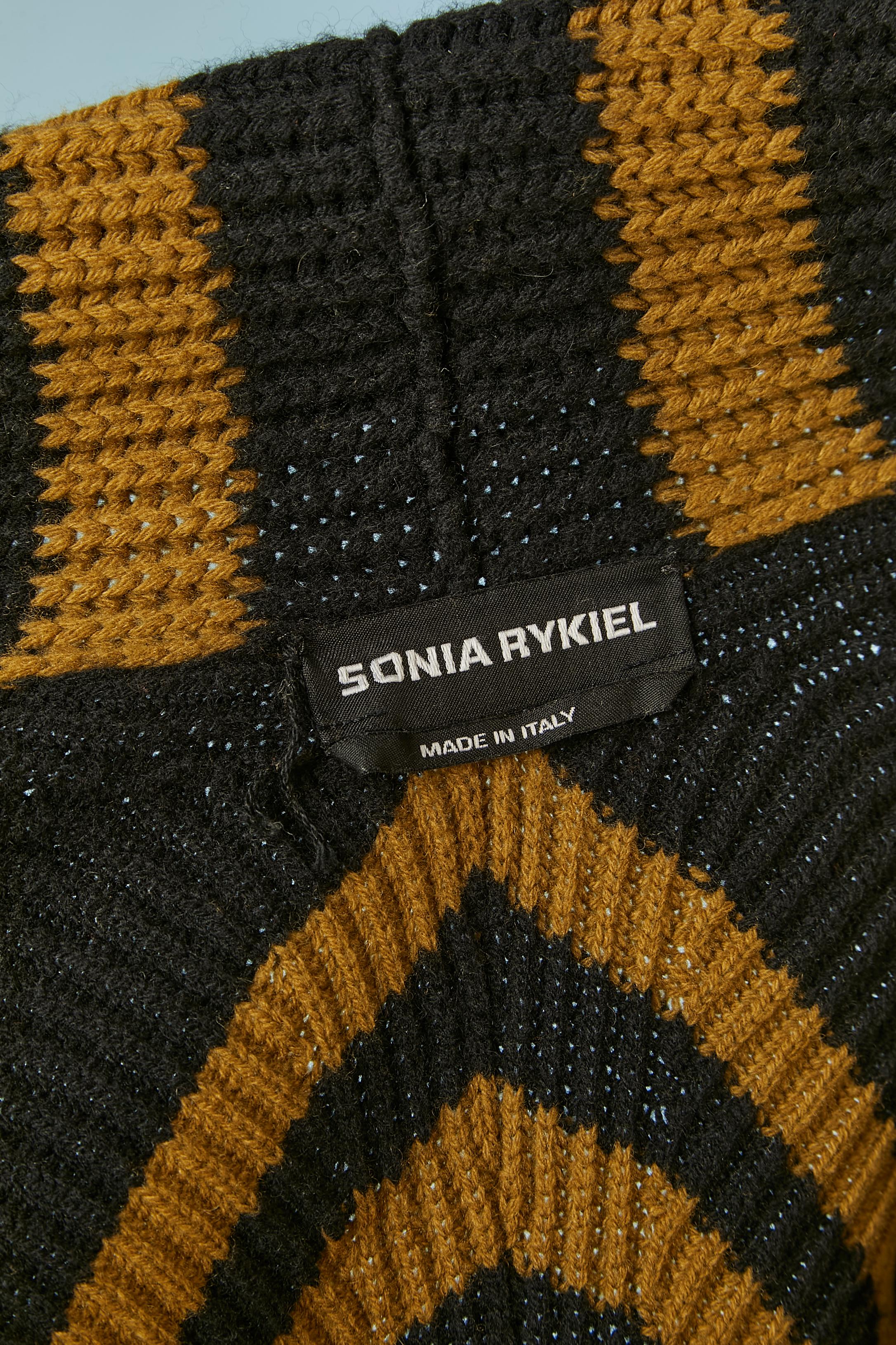 Kaki and black striped wool and cashmere cardigan with scarf Sonia Rykiel  For Sale 4