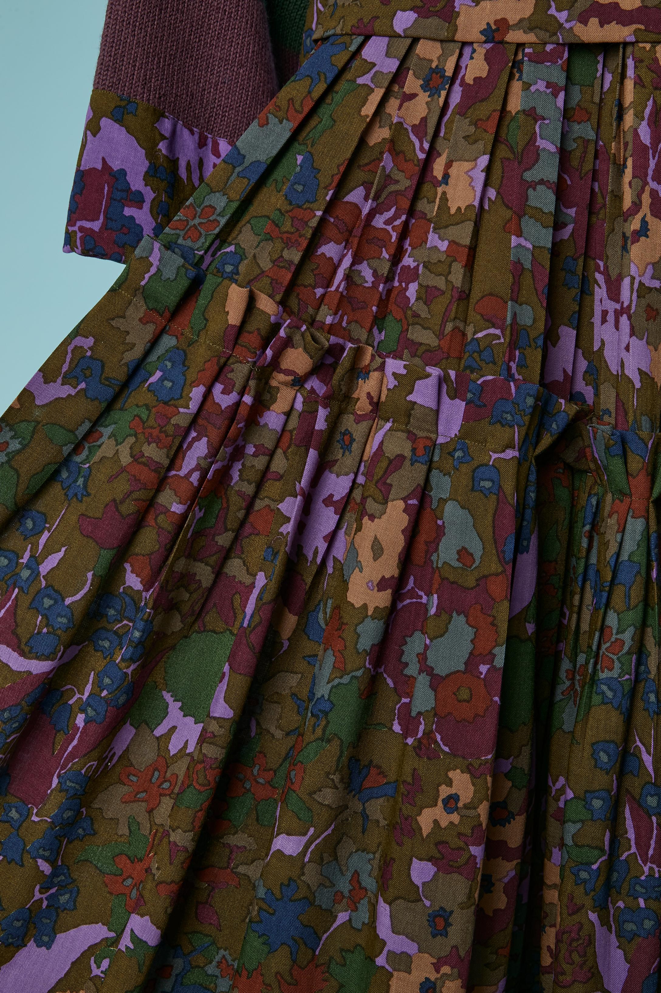 Maglione color kaki e viola e gonna in lana stampata LANVIN In condizioni ottime in vendita a Saint-Ouen-Sur-Seine, FR