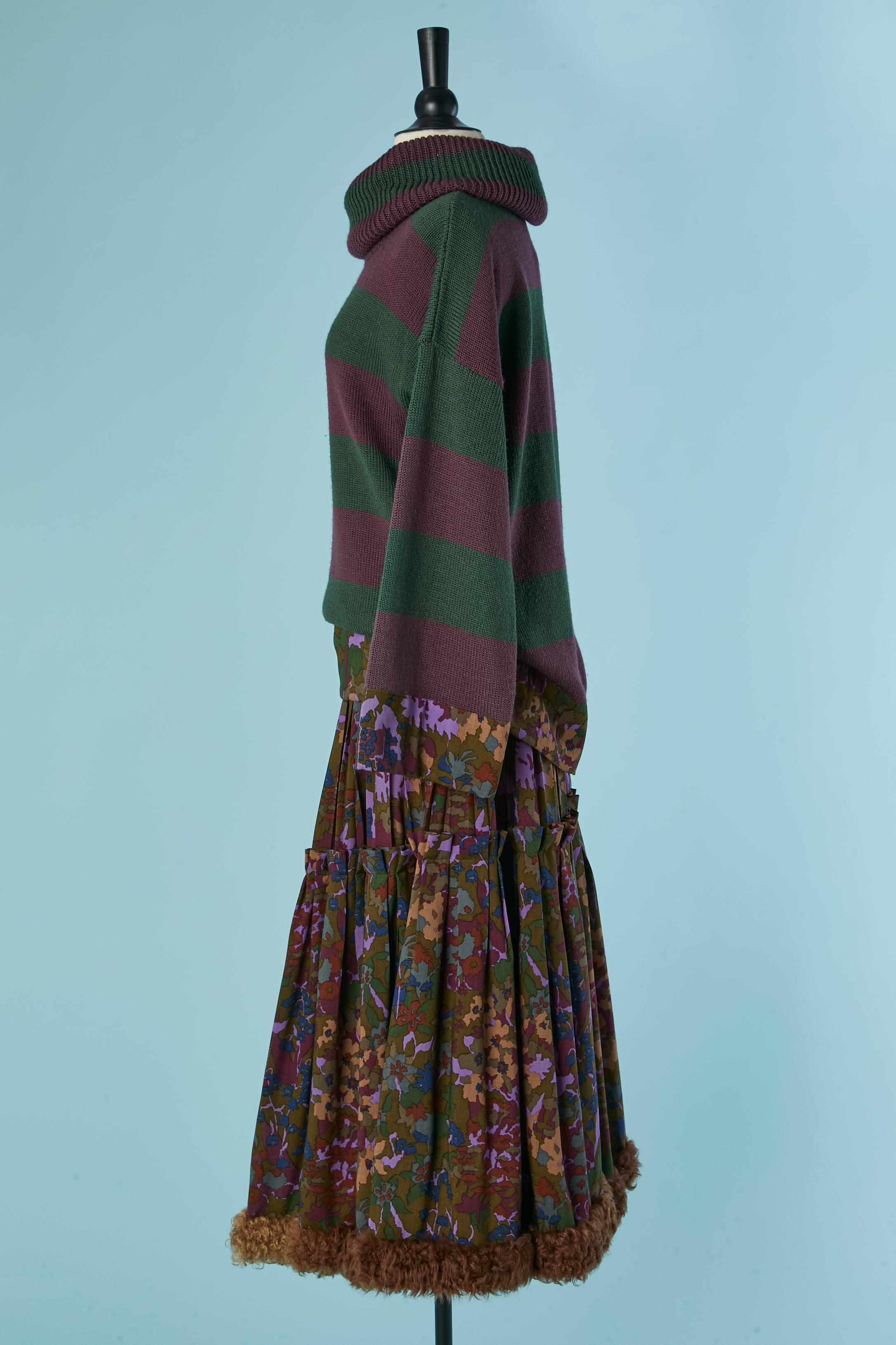 Maglione color kaki e viola e gonna in lana stampata LANVIN in vendita 1