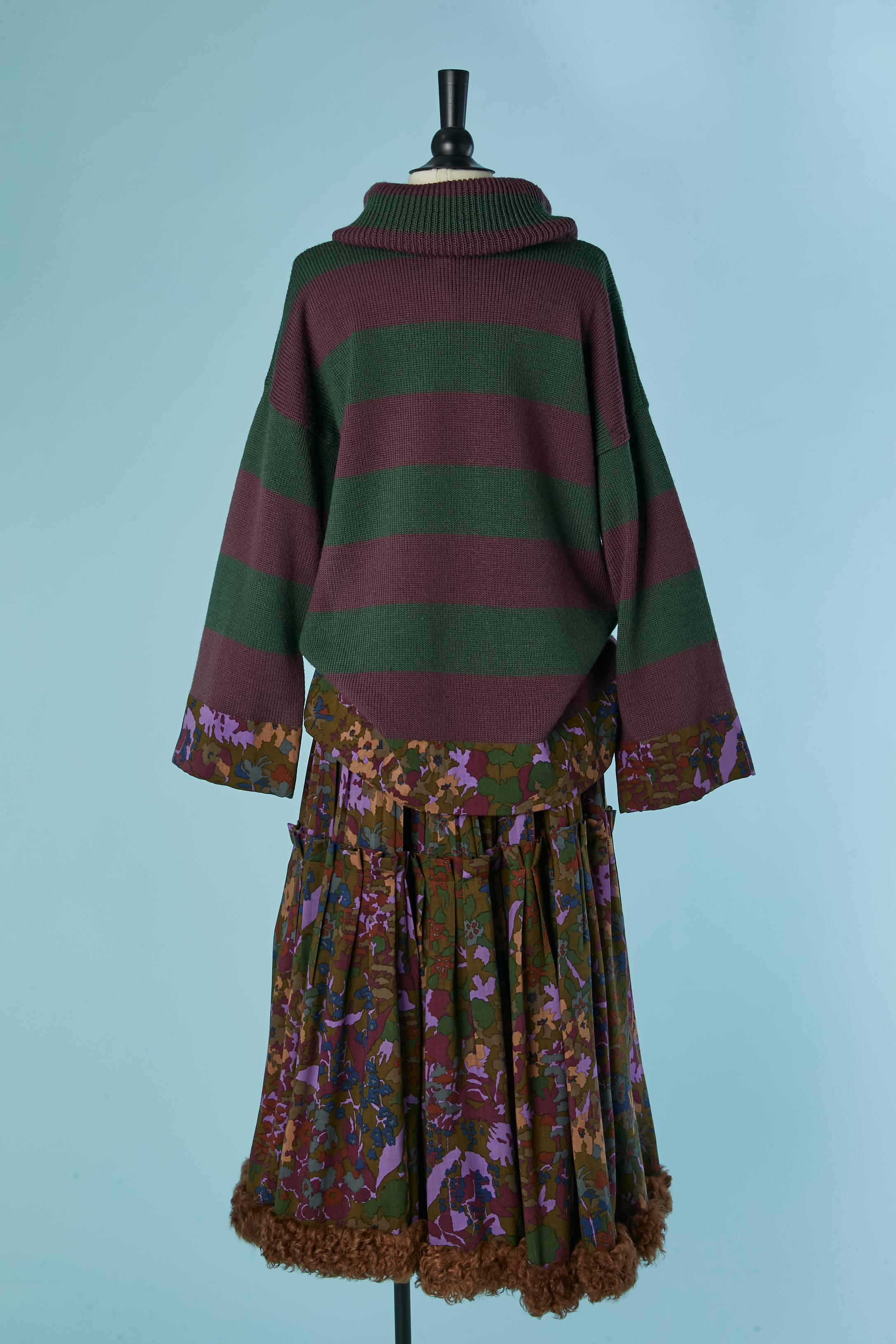 Maglione color kaki e viola e gonna in lana stampata LANVIN in vendita 2
