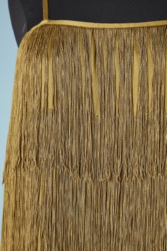 Vestido de cóctel caqui con flecos de hilos de seda Angelo Tarlazzi Circa 1980's