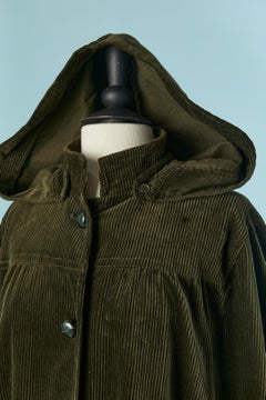 Kaki Corduroy cape with hood TED LAPIDUS