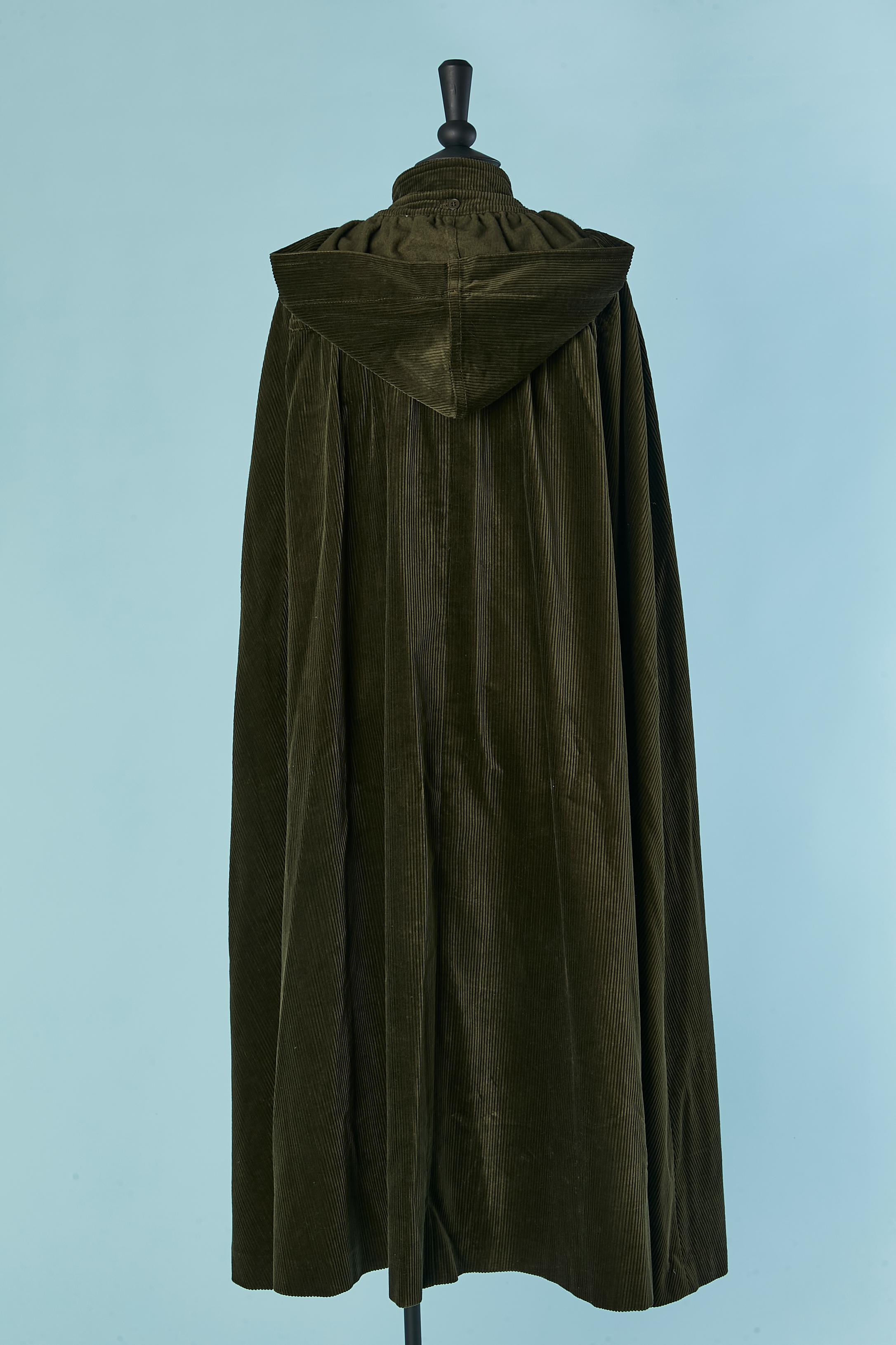 Kaki Corduroy cape with hood TED LAPIDUS For Sale 1