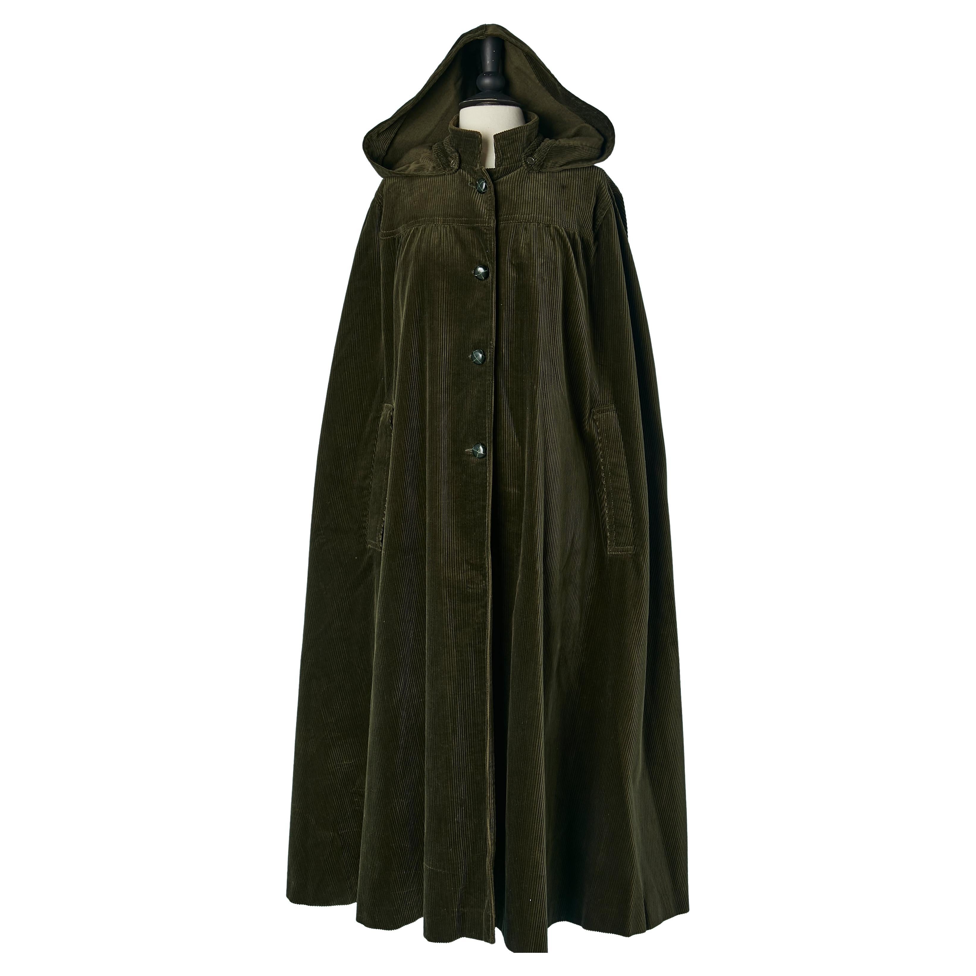 Kaki Corduroy cape with hood TED LAPIDUS For Sale