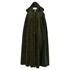 Kaki Corduroy cape with hood TED LAPIDUS
