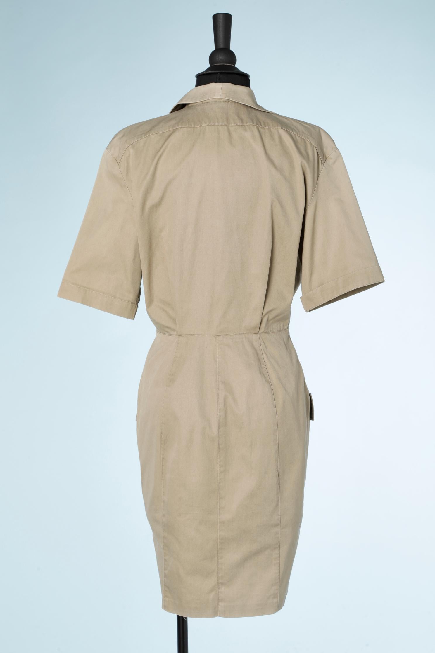 Kaki cotton dress with snap Thierry Mugler 1