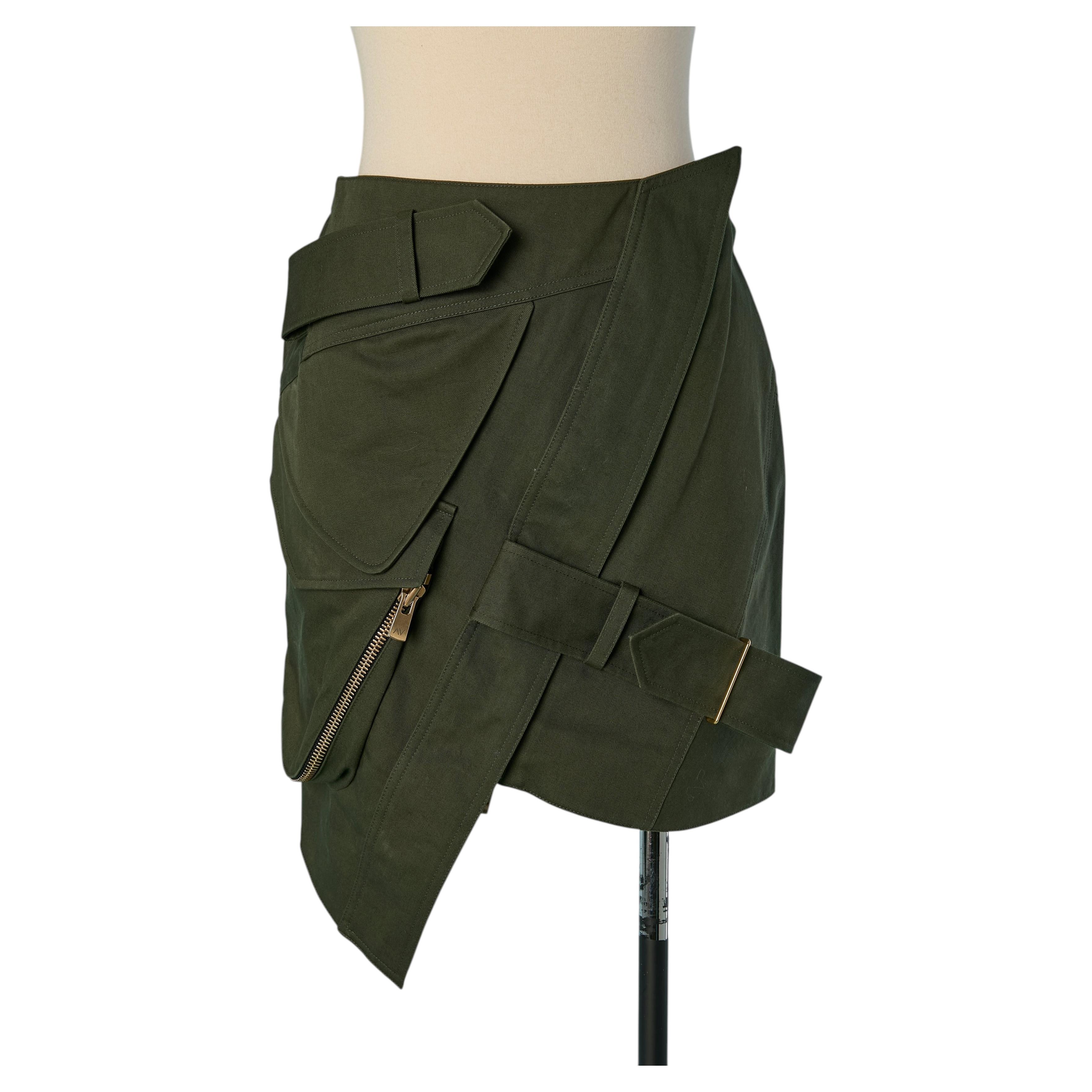 Kaki cotton mini skirt with strap and oversize pocket ALEXANDRE VAUTHIER