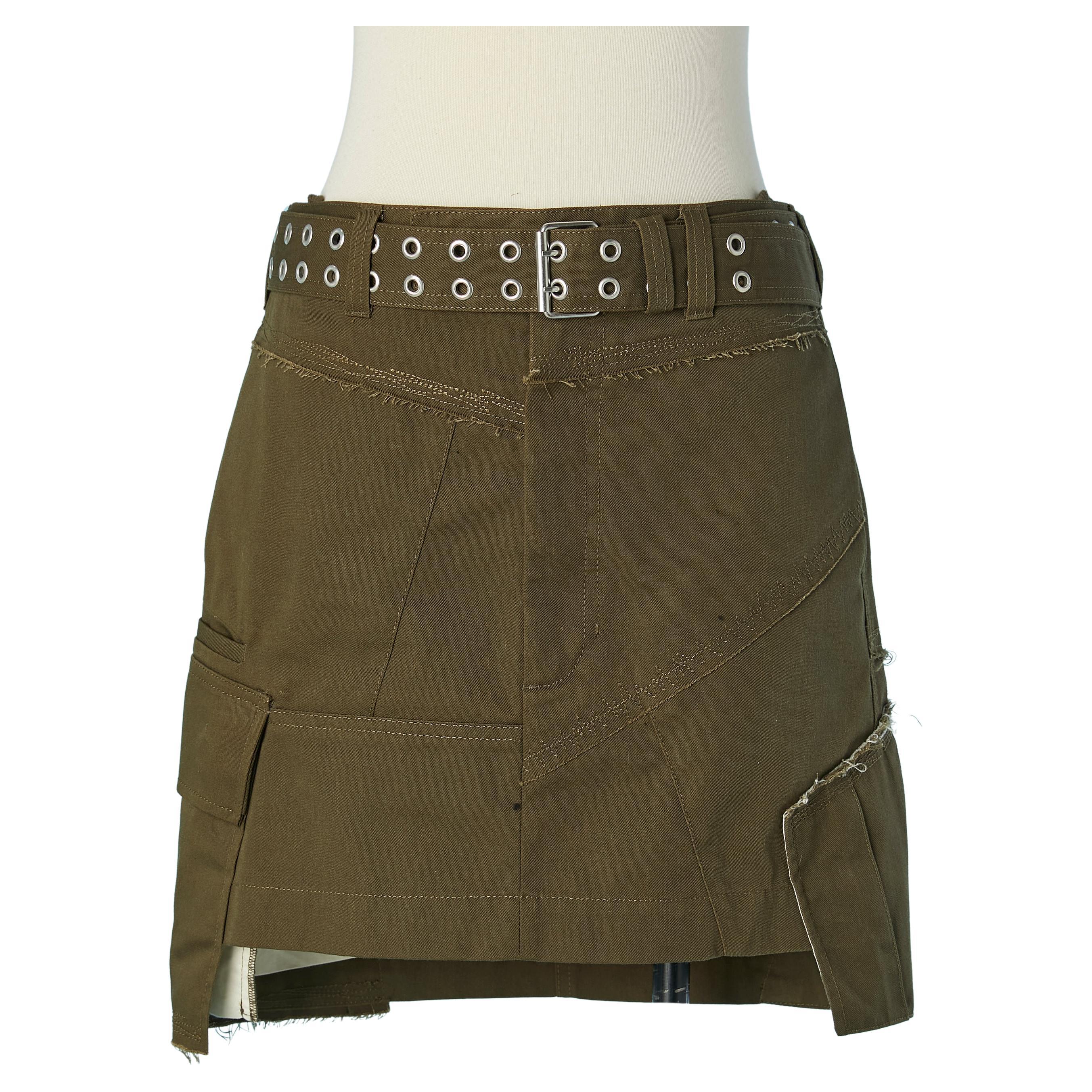 Kaki cotton skirt with belt HELMUT LANG For Sale