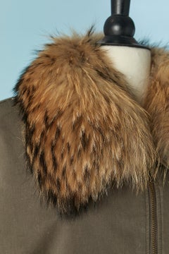 Kaki cotton sleeveless parka with fur collar and lining ARMY by YVES SALOMON
