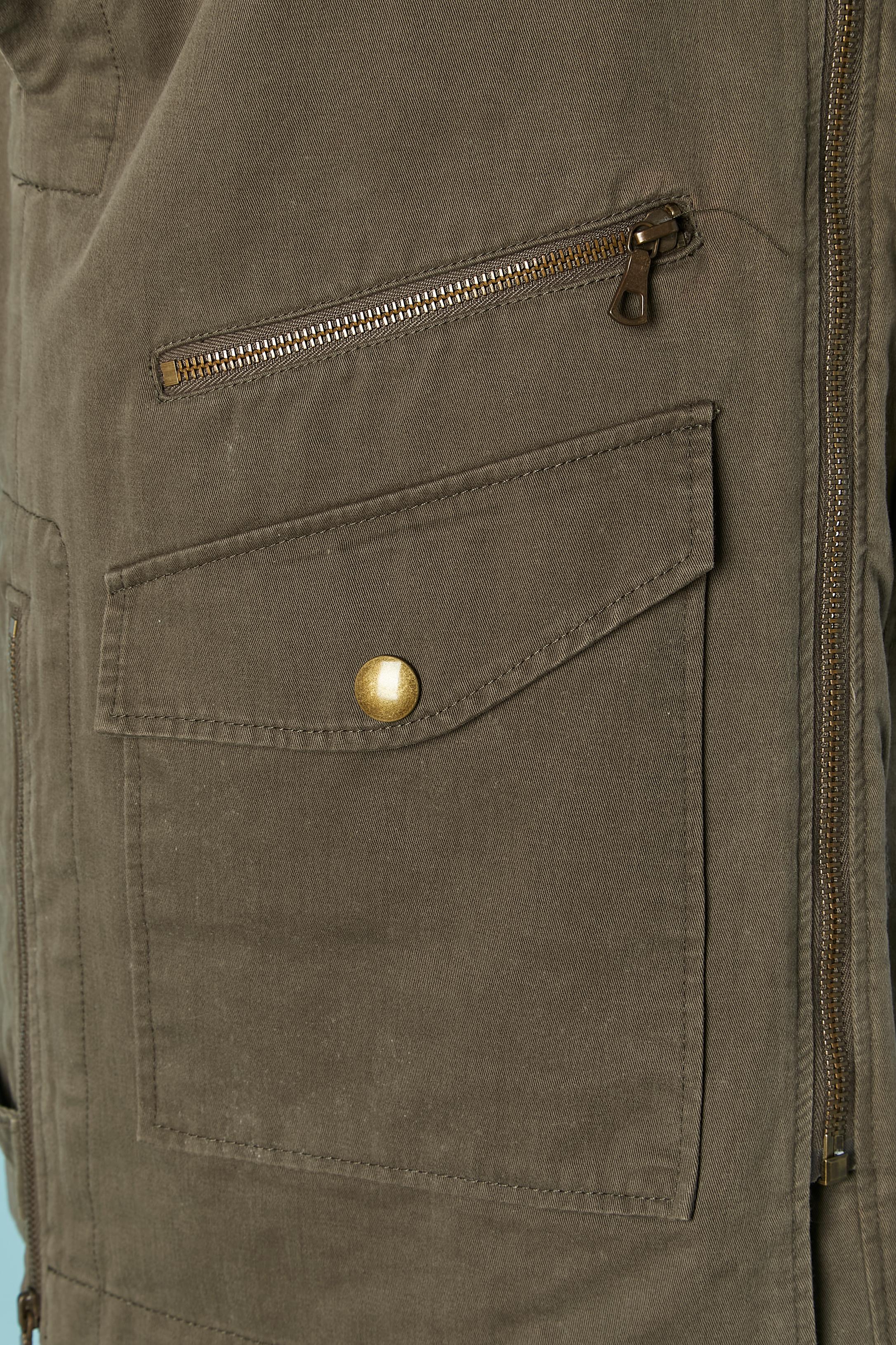 Nero Parka senza maniche in cotone kaki con collo e fodera in pelliccia ARMY by Yves Salomon in vendita