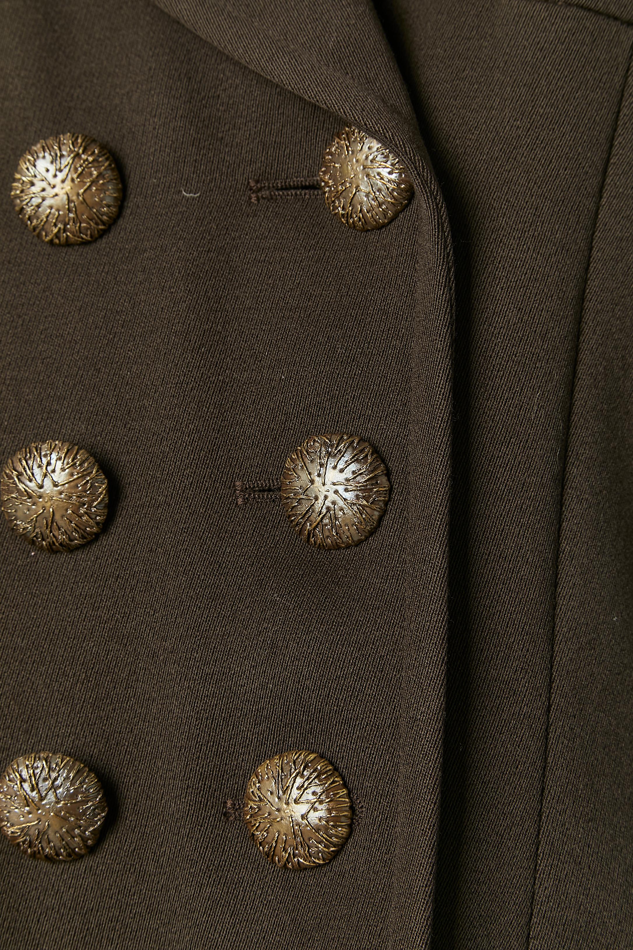 Nero Giacca doppiopetto color kaki con collo in velluto Yves Saint Laurent Rive Gauche in vendita