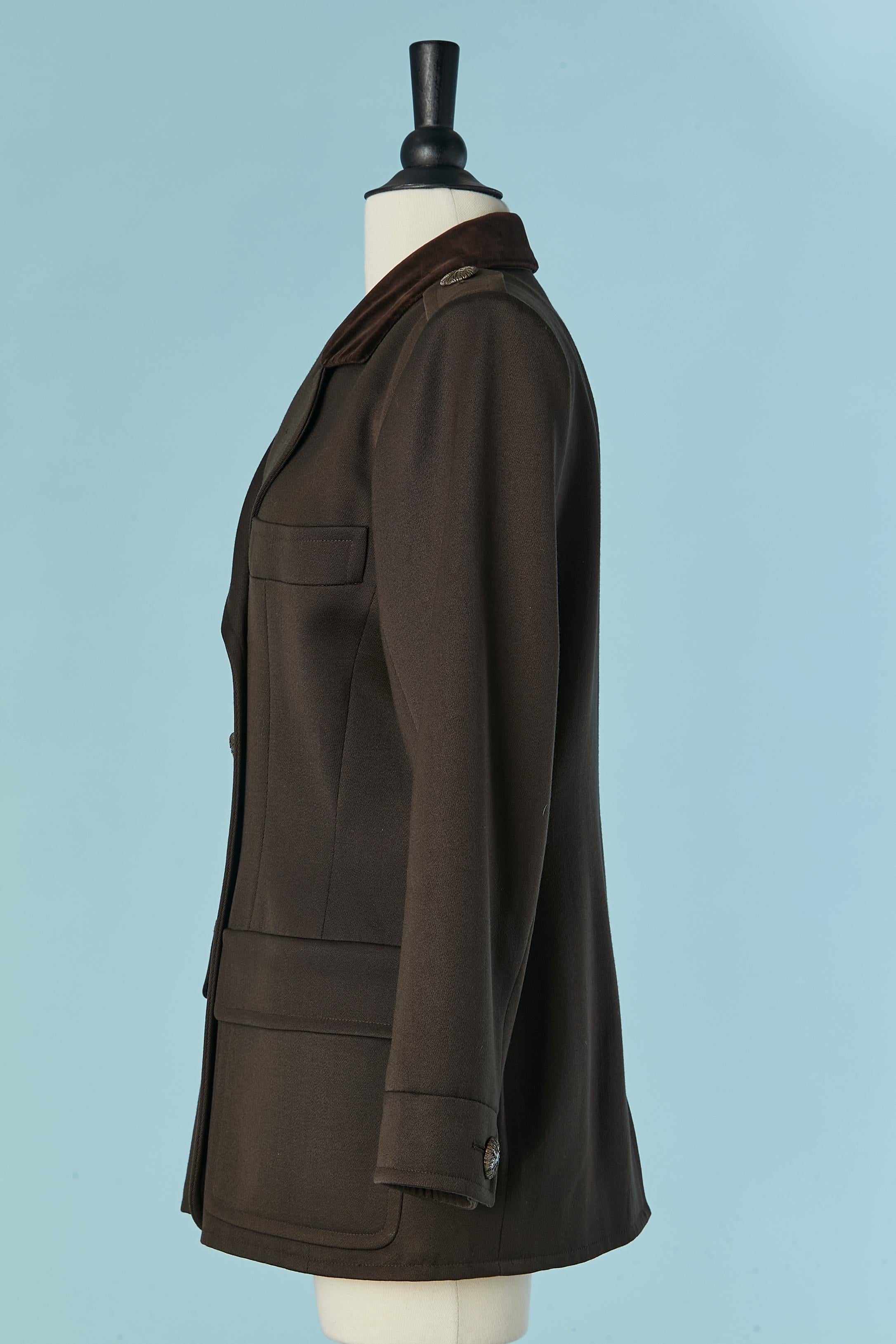 Giacca doppiopetto color kaki con collo in velluto Yves Saint Laurent Rive Gauche in vendita 1
