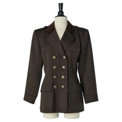 Kaki double-breasted jacket with velvet collar Yves Saint Laurent Rive Gauche