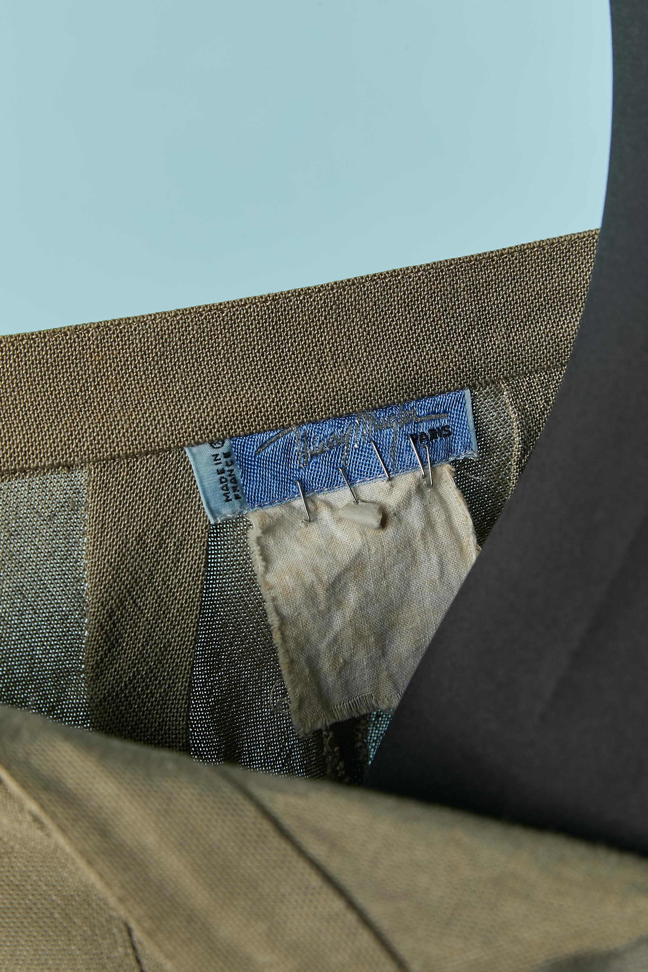 Pantalon en lin kaki/gris Thierry Mugler Pour femmes en vente