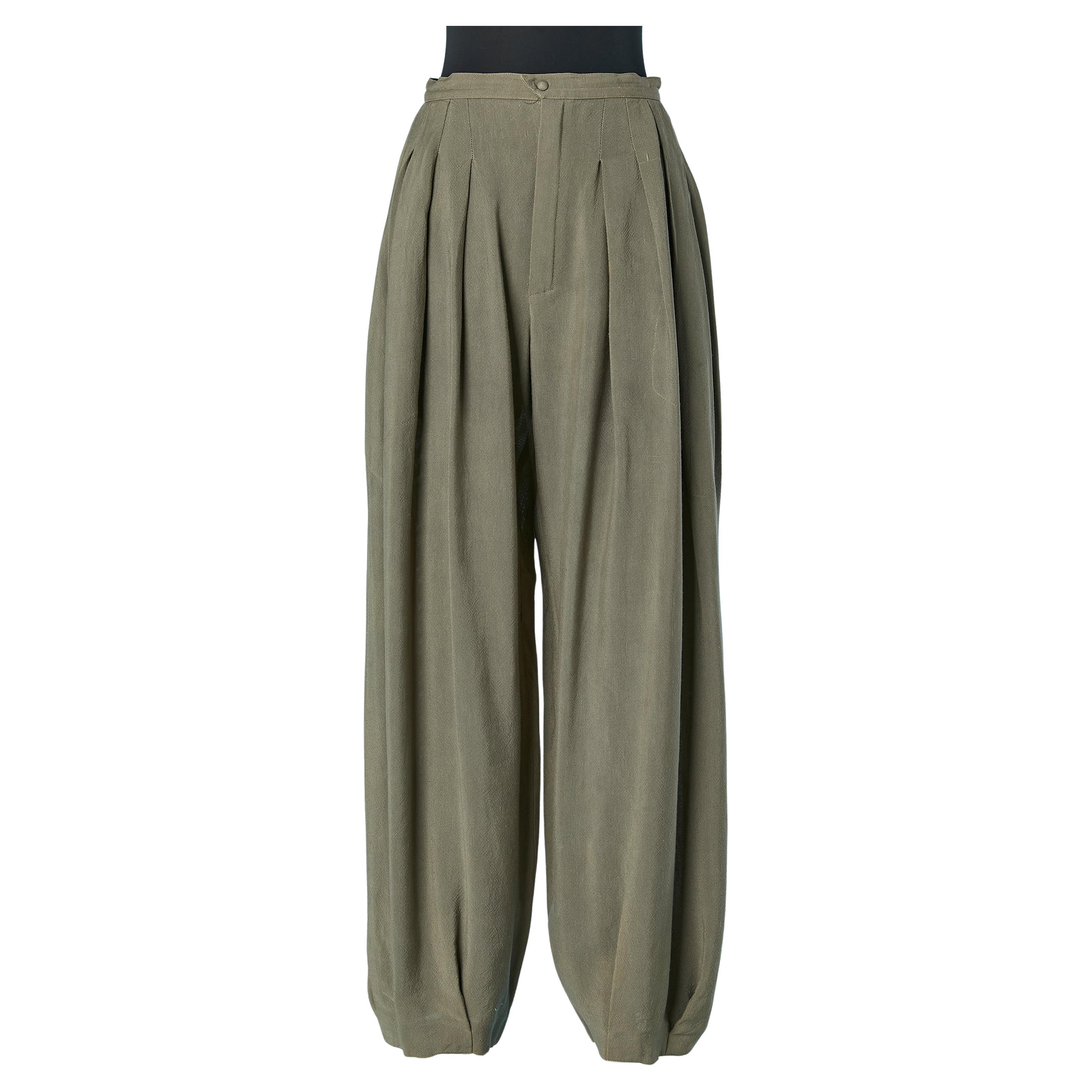 Pantalon en lin kaki/gris Thierry Mugler en vente